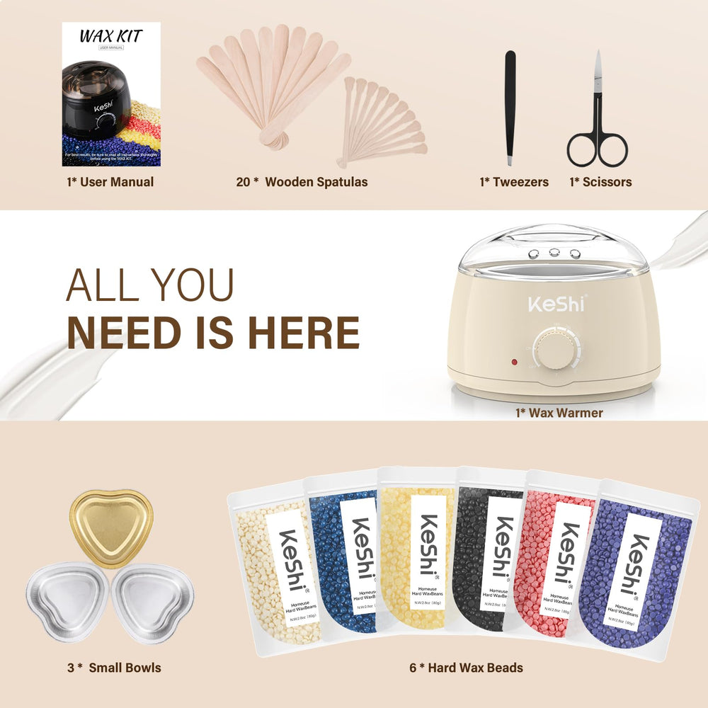 KeShi wax beads six flavors melting evenly for gentle hair removal.