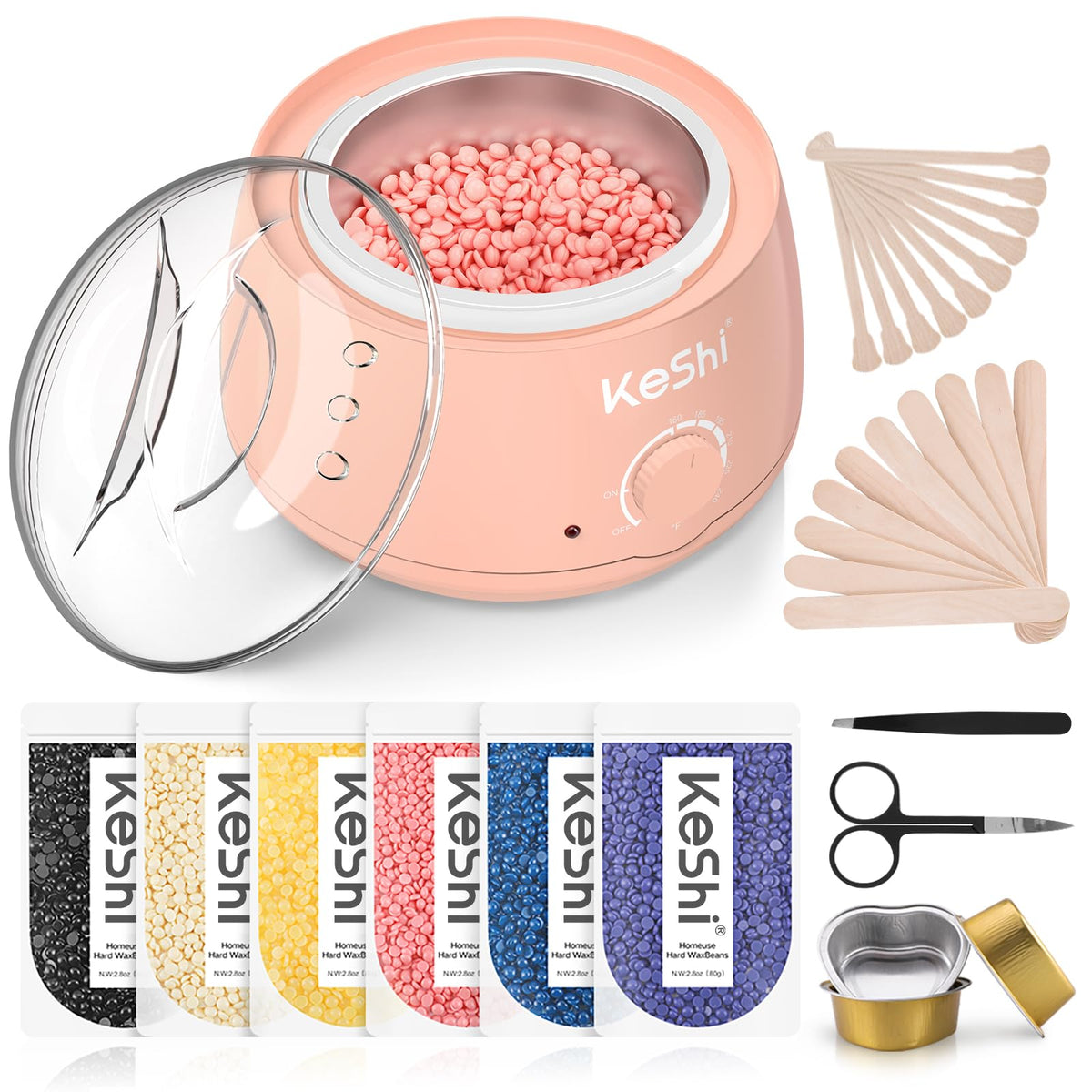 KeShi waxing kit on countertop with 500ml warmer for at home sessions