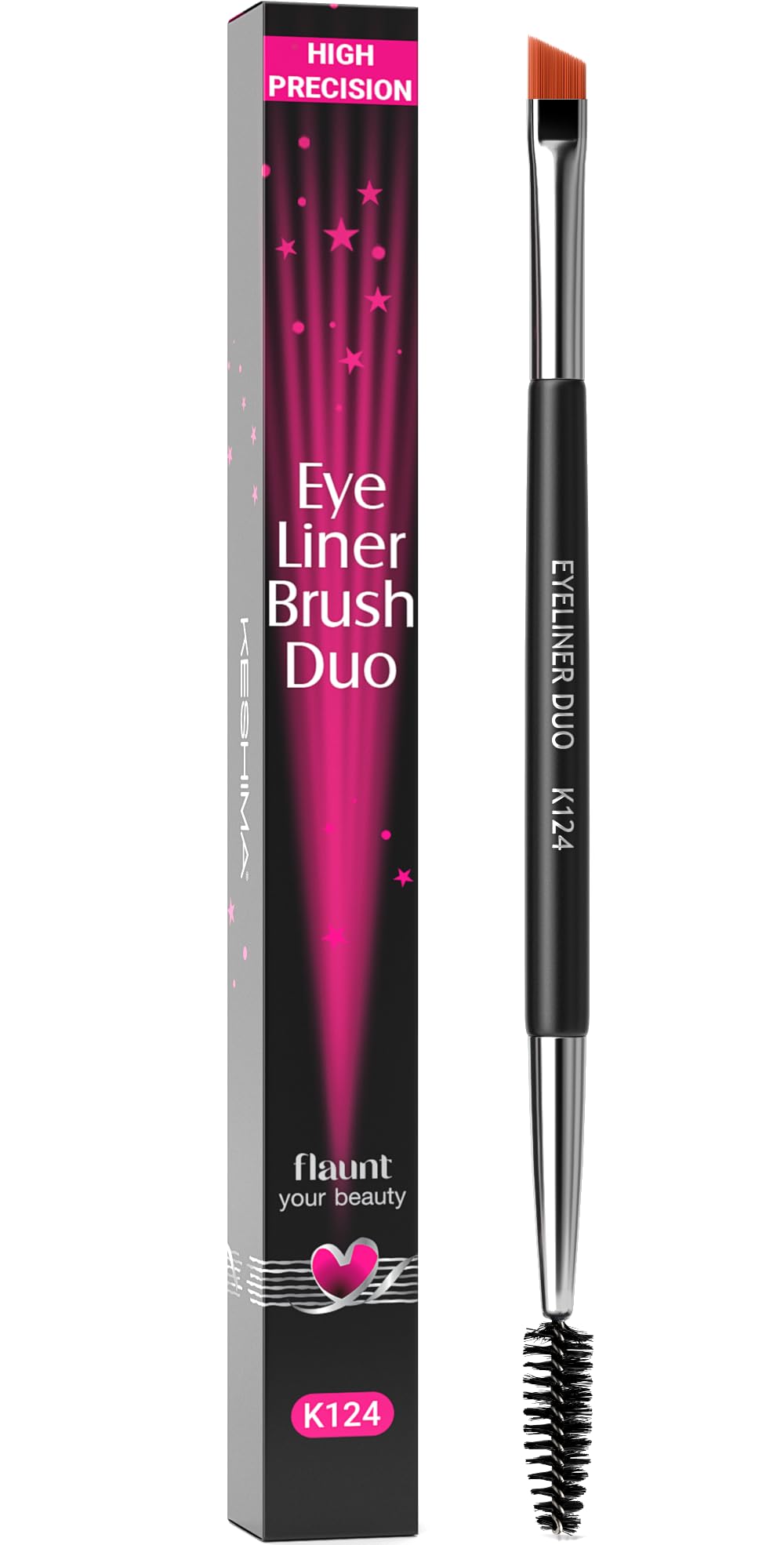 KESHIMA Angled Eyeliner Brush Duo close-up shows precision angled brush for sharp lines.