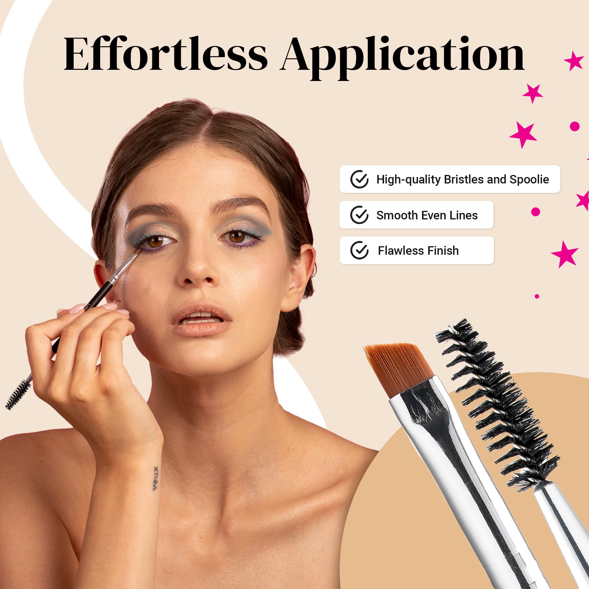KESHIMA Dual-ended design showcased for easy liner and brow transitions.