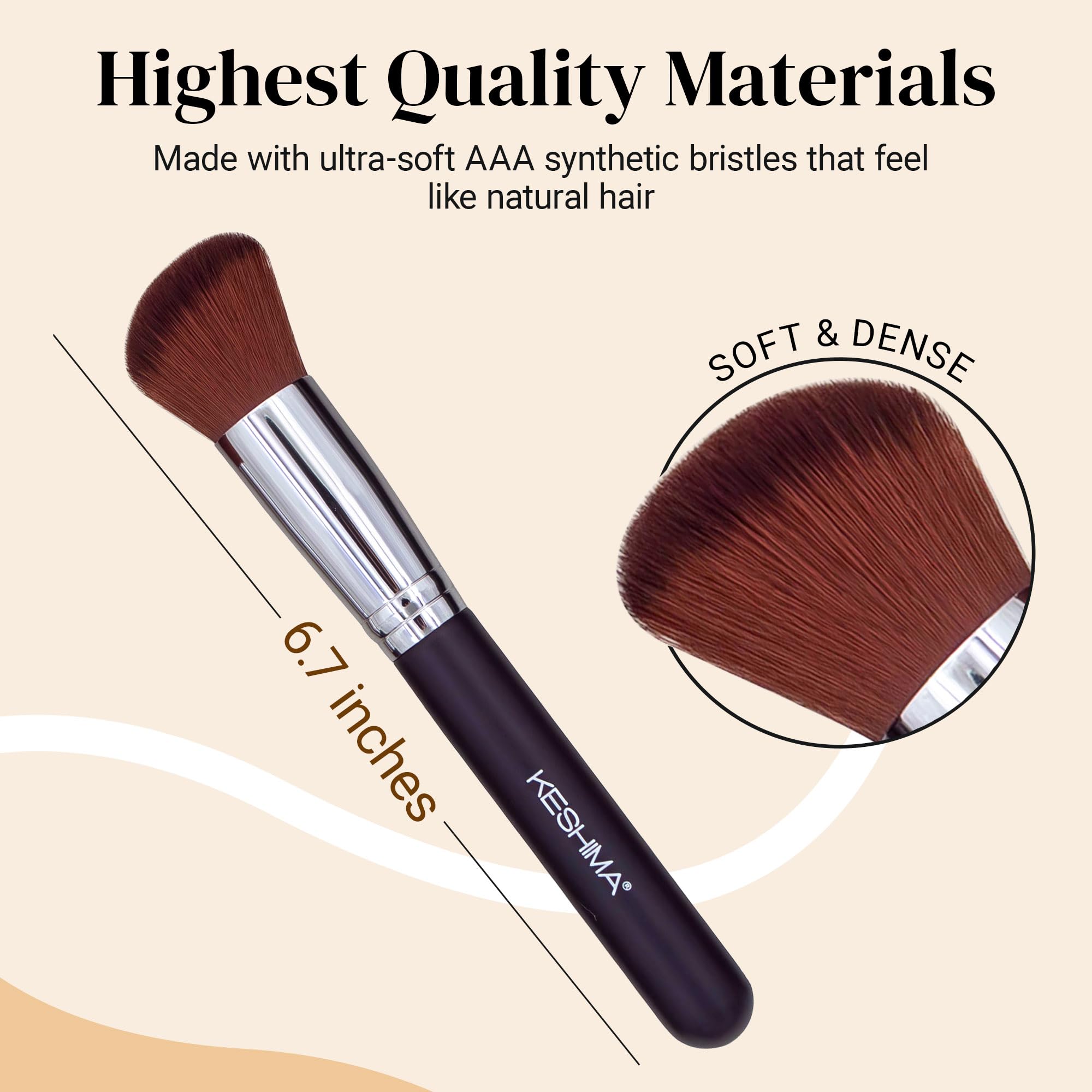 KESHIMA brush with dense soft synthetic bristles for controlled pickup.