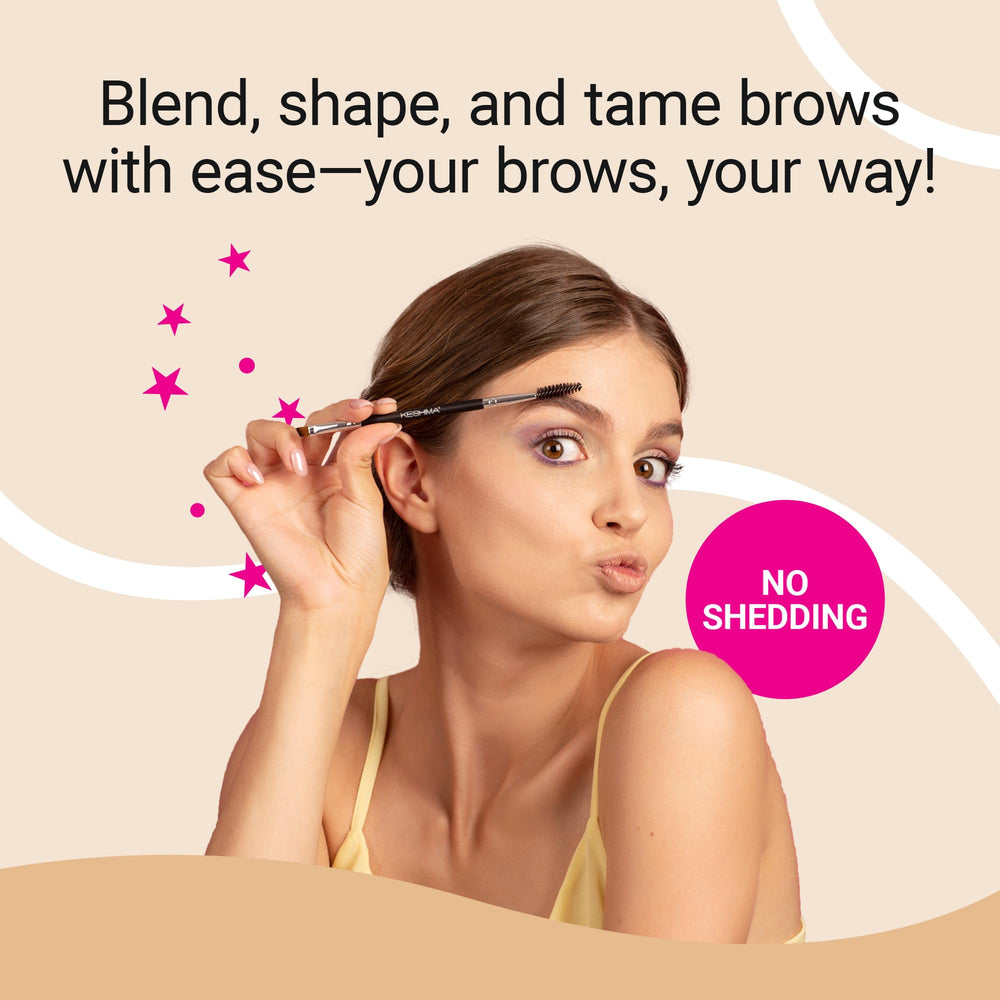 KESHIMA Eyebrow Brush Duo bristles detail highlighting soft yet firm synthetic fibers.