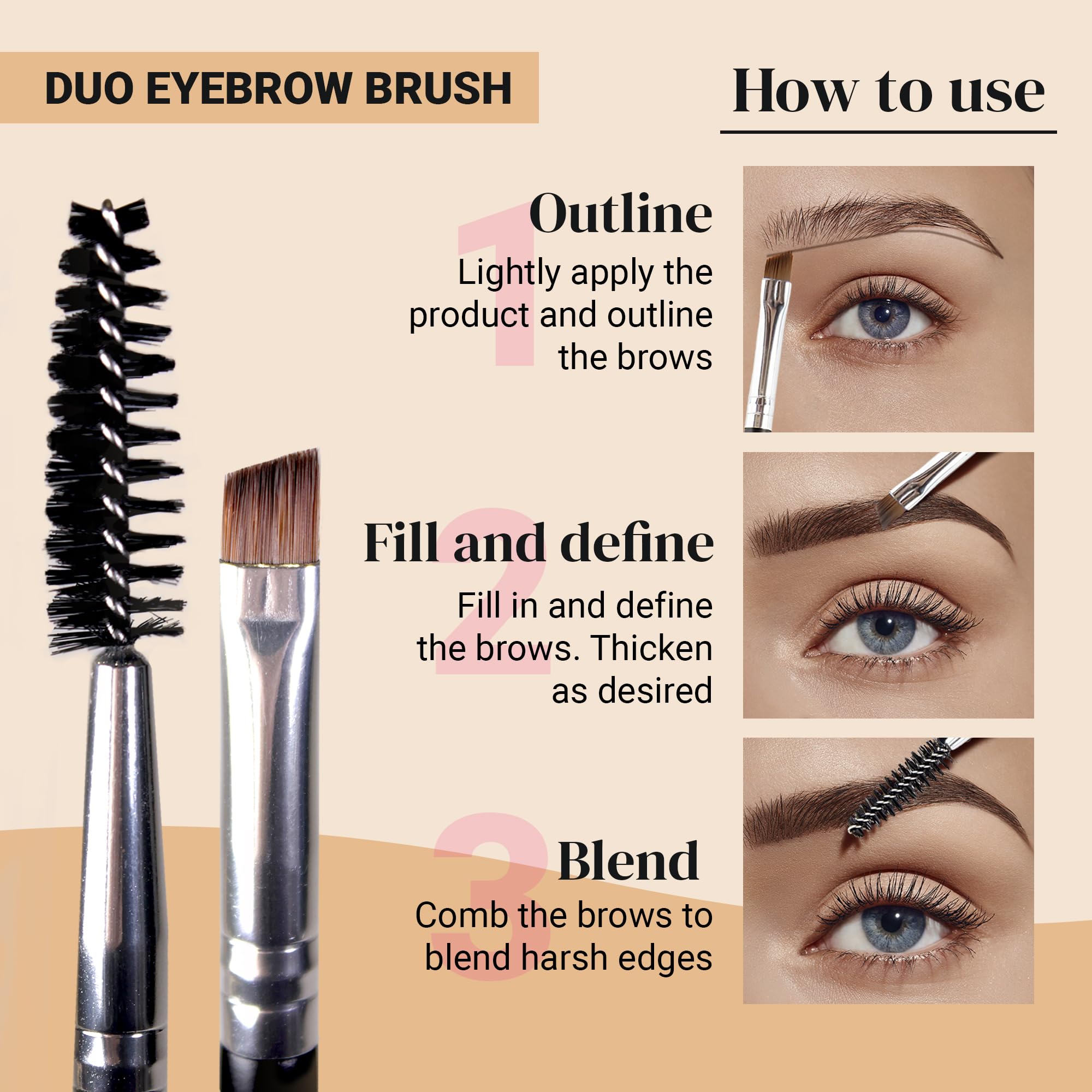 KESHIMA Eyebrow Brush Duo dual-ended design shown for efficient brow application.
