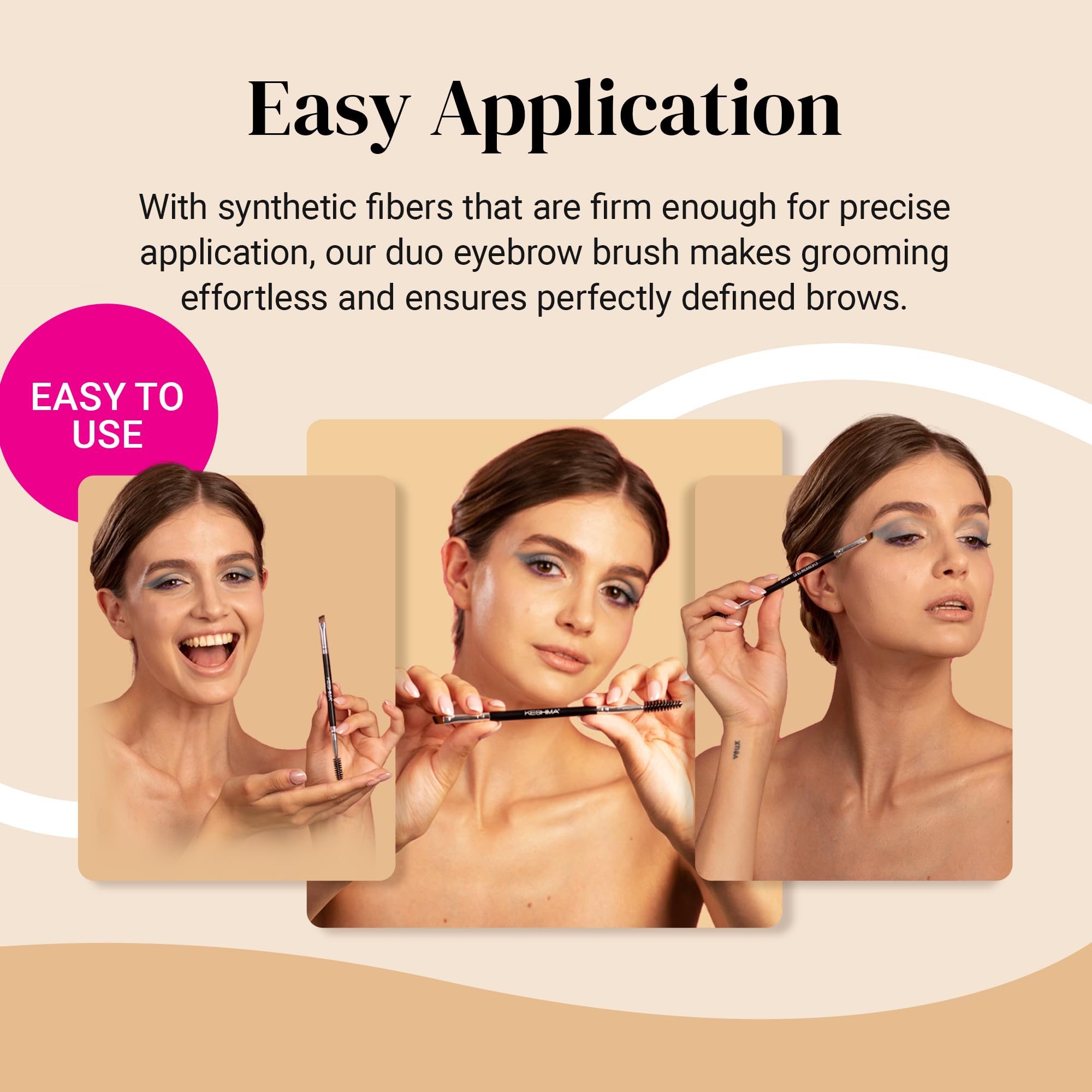KESHIMA Eyebrow Brush Duo spoolie in-use blending and softening edges.