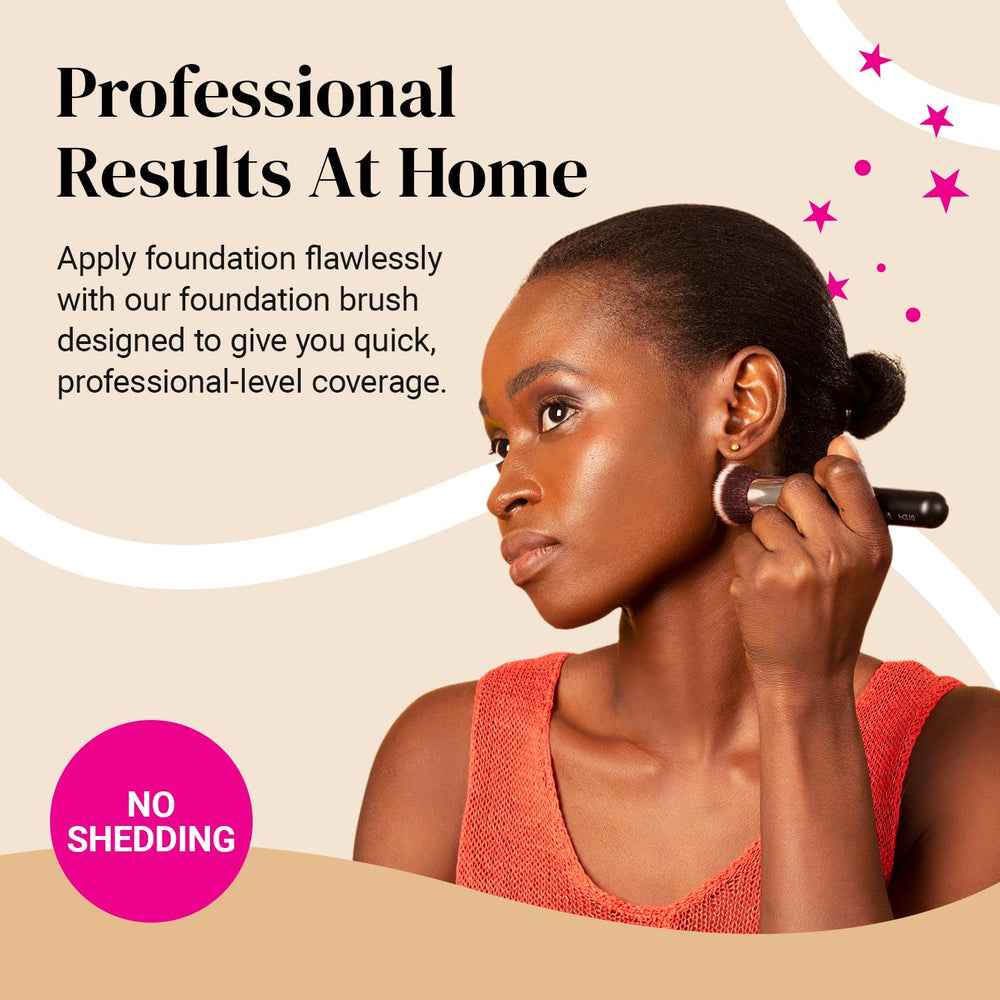 KESHIMA flat-top Kabuki brush applying foundation for seamless coverage.