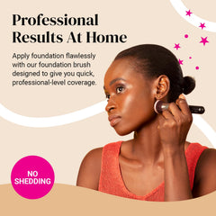 KESHIMA flat-top Kabuki brush applying foundation for seamless coverage.