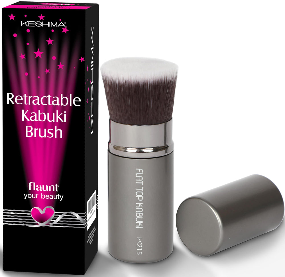 KESHIMA flat-top retractable kabuki brush with cap for travel protection