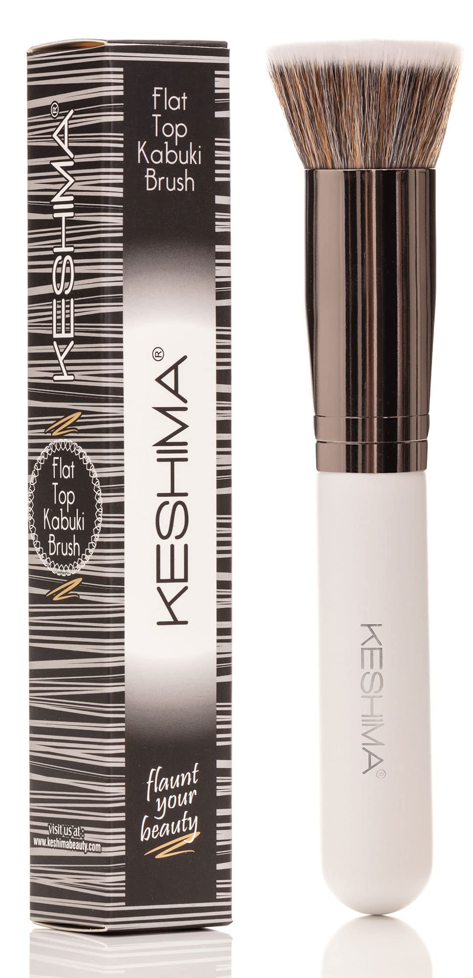 KESHIMA foundation brush flat top kabuki white, top view for precise application.