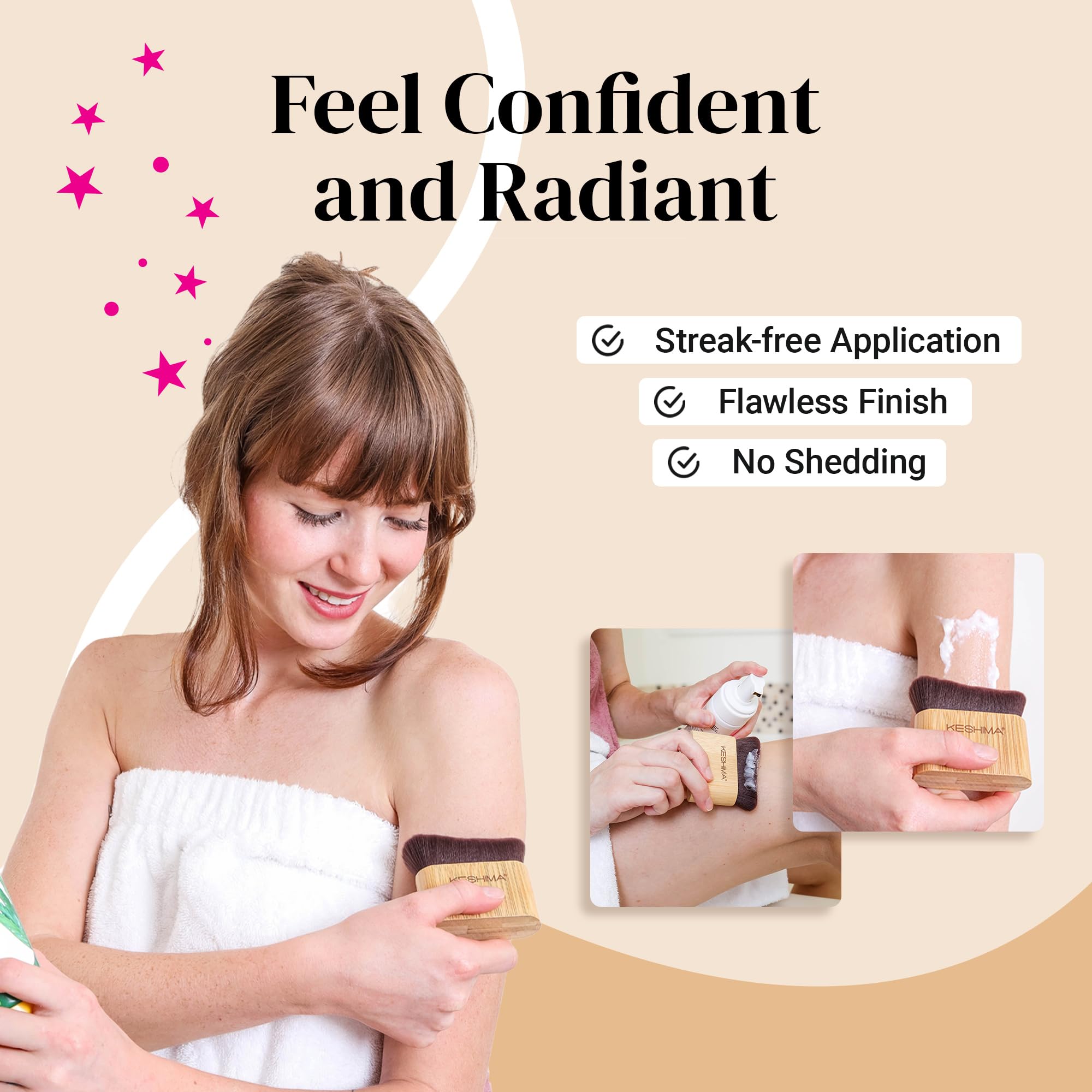 KESHIMA self-tanner brush with sustainable wood handle for comfortable grip