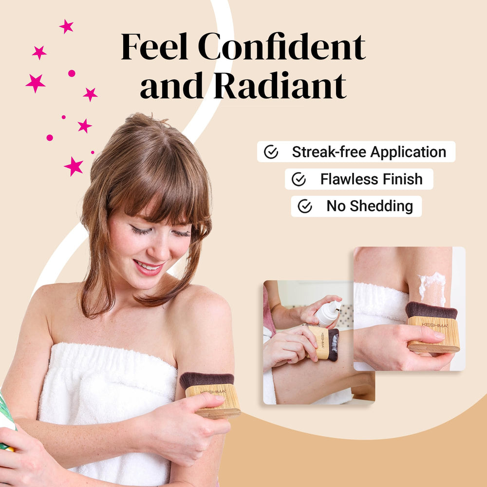 KESHIMA self-tanner brush with sustainable wood handle for comfortable grip