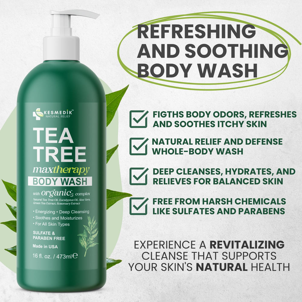 KESMEDIK Jabón corporal con árbol de té, espuma abundante para ducha refrescante