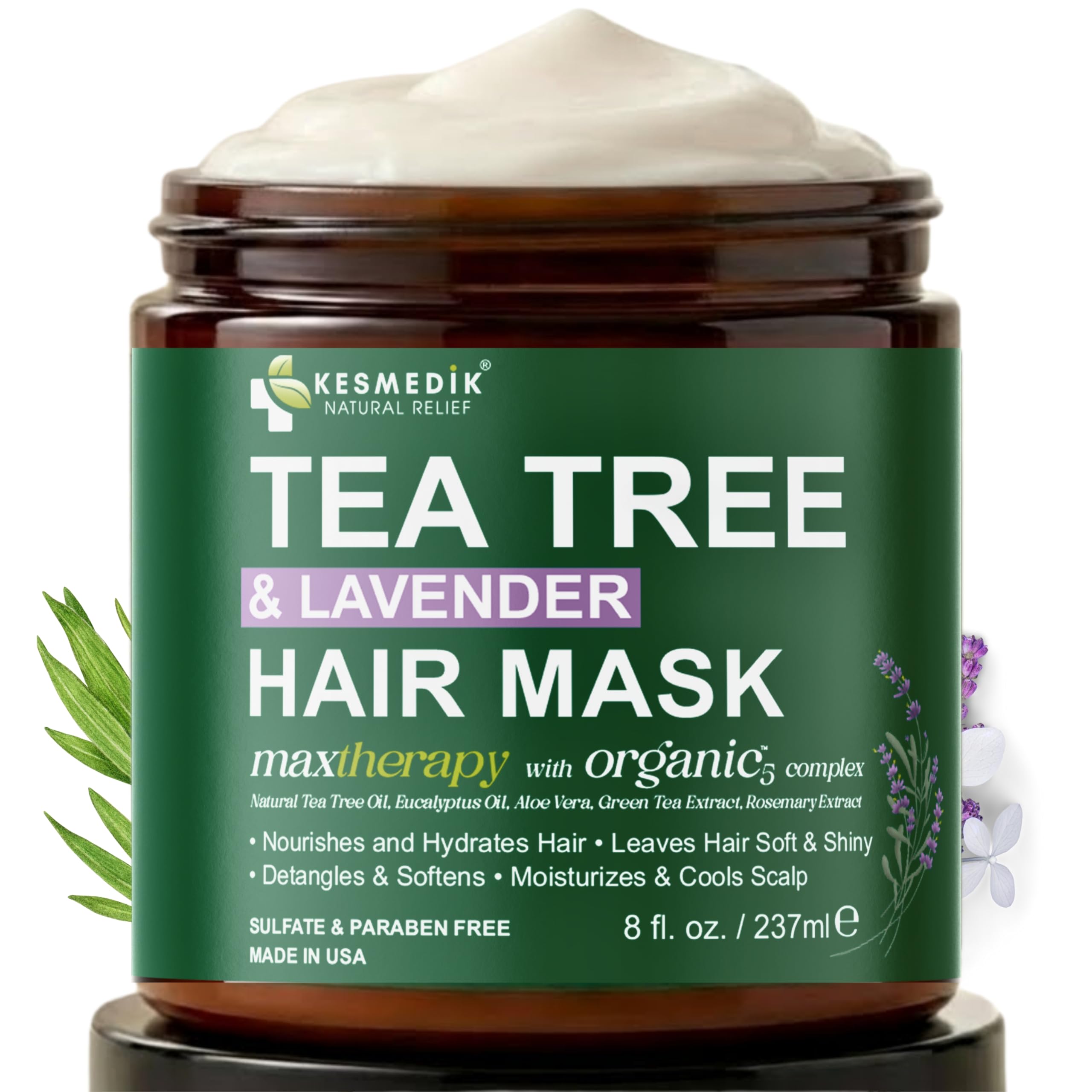 KESMEDIK Mascarilla cabello árbol de té y lavanda: hidratación profunda.