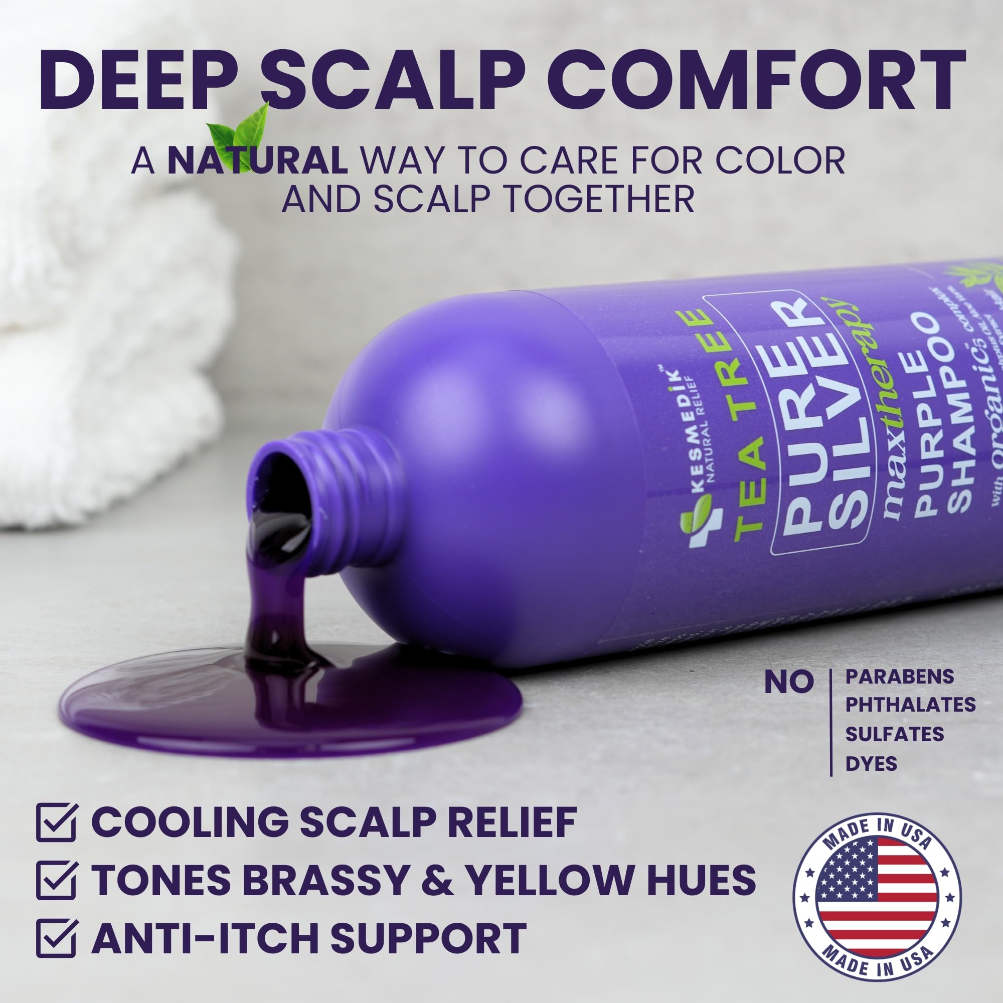 KESMEDIK Shampoo Púrpura de Árbol de Té: espuma cremosa para limpieza suave.
