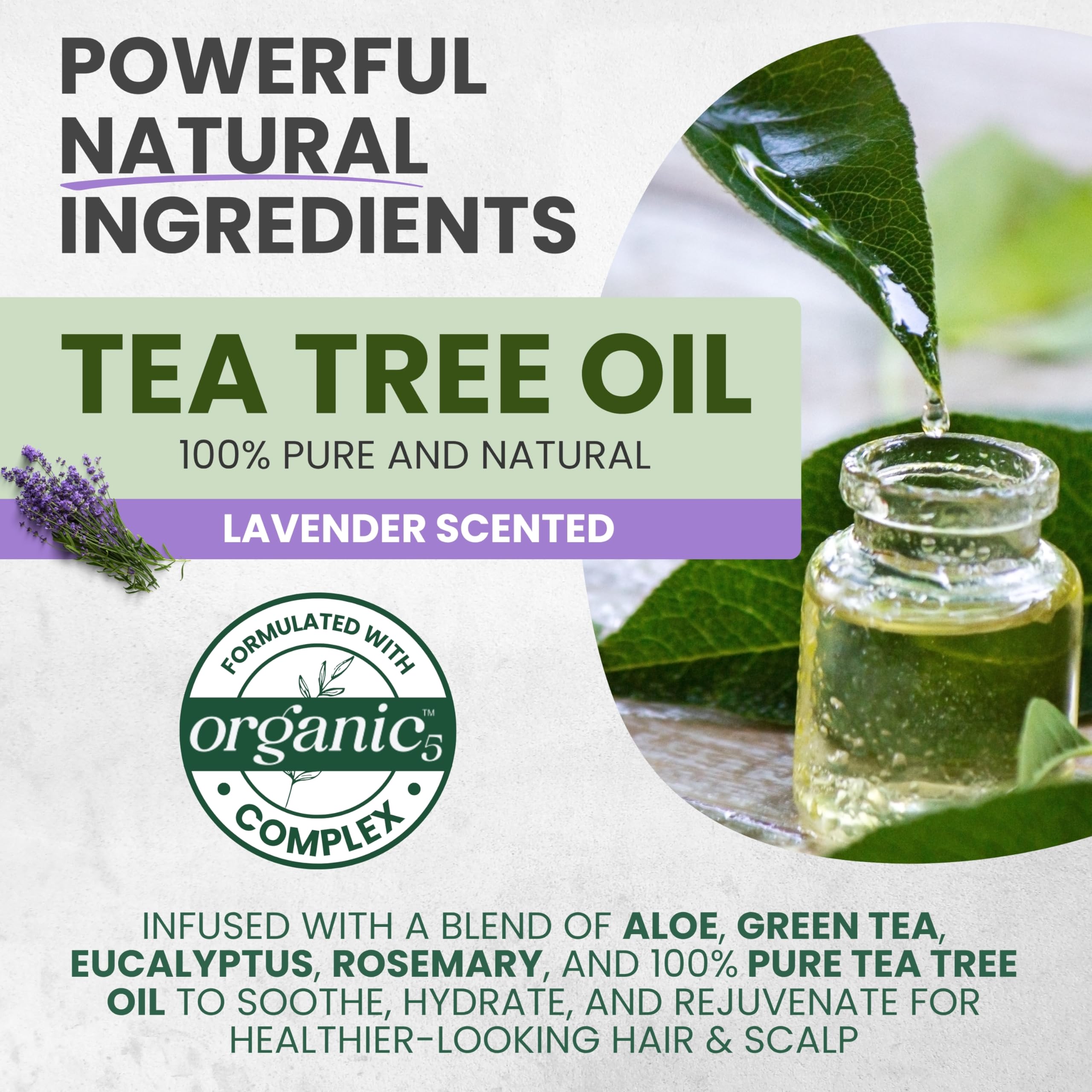 KESMEDIK Tea Tree Lavender Shampoo packaging with mint and rosemary hints at refreshing formula.