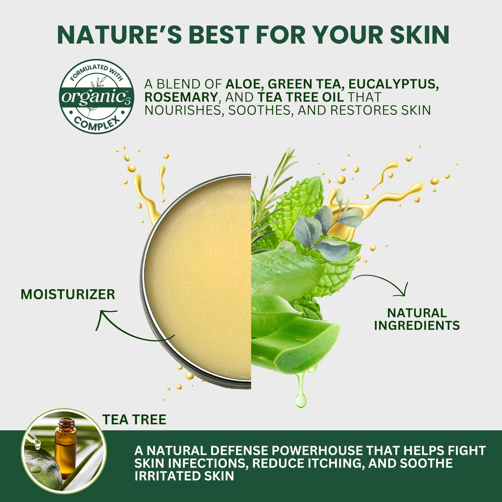 KESMEDIK Tea Tree Oil Balm packaging emphasizes USA-made, organic ingredients.