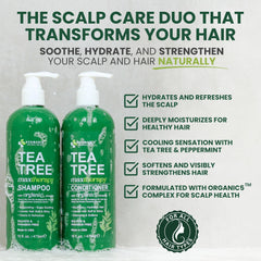 Pouring view of KESMEDIK Tea Tree Oil Shampoo bottle for cleansing
