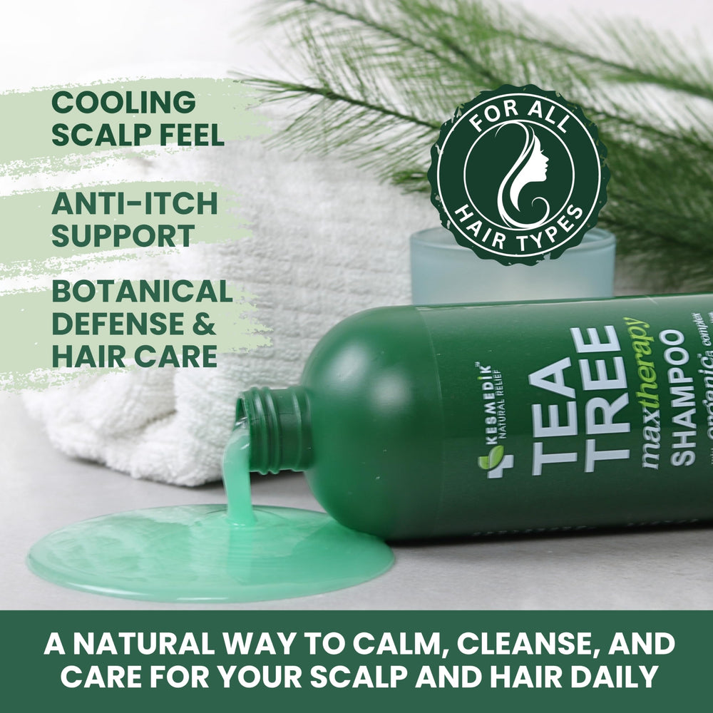KESMEDIK shampoo de árbol de té MaxTherapy, cabello limpio y ligero tras cada lavado.