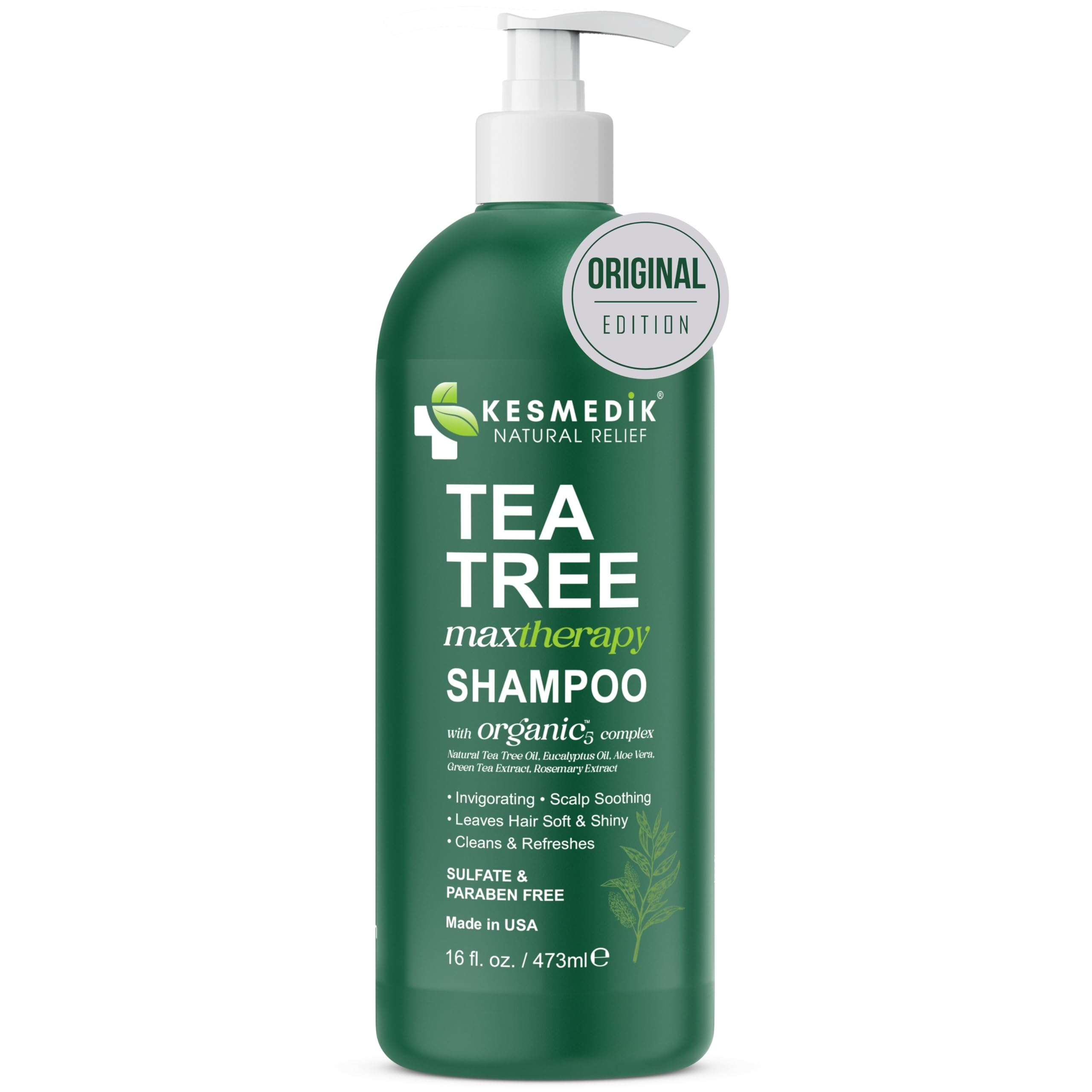 KESMEDIK shampoo de árbol de té MaxTherapy, raíces oleosas equilibradas y purificadas.