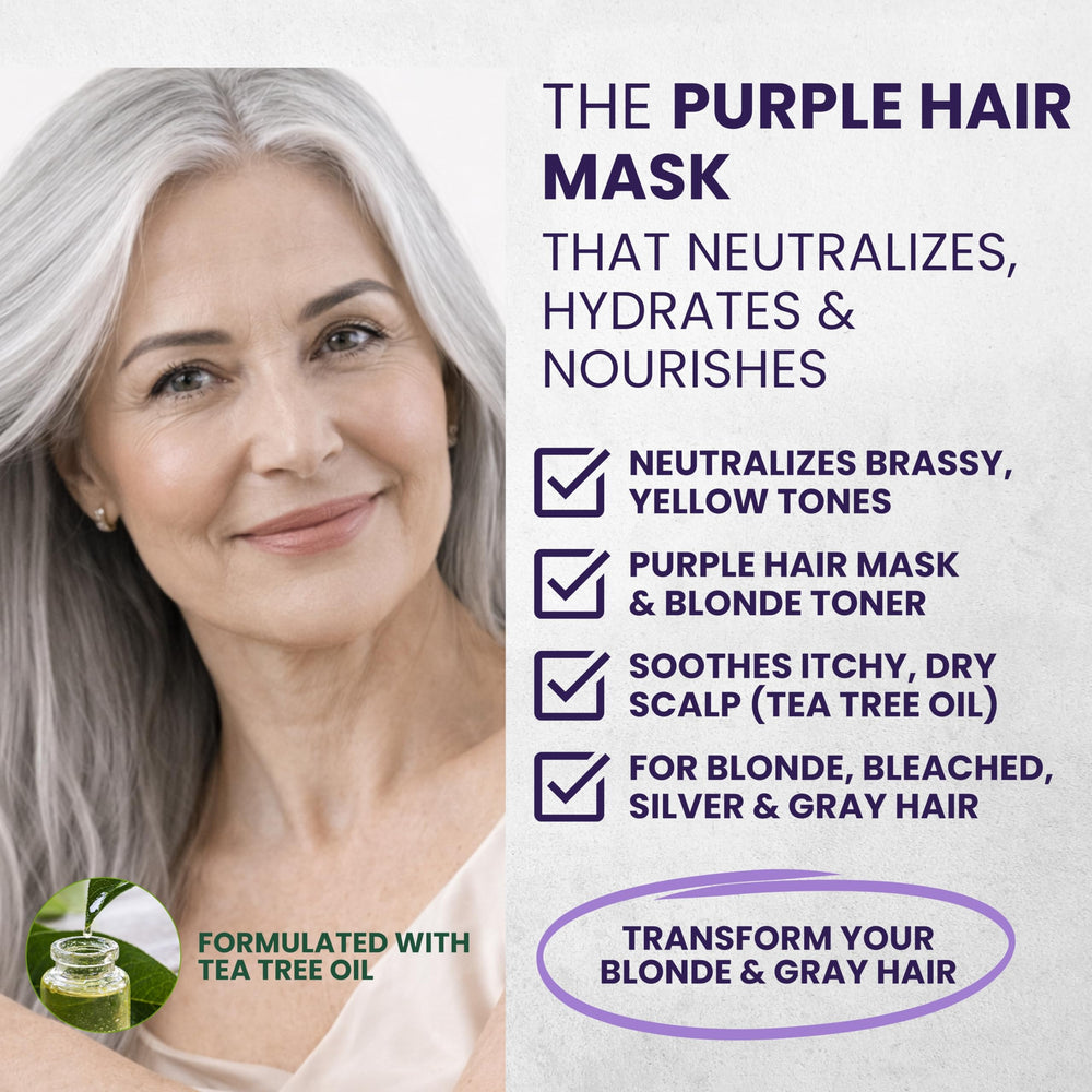 KESMEDIK Tea Tree Purple Hair Mask application shows even distribution for toned blonde hair.