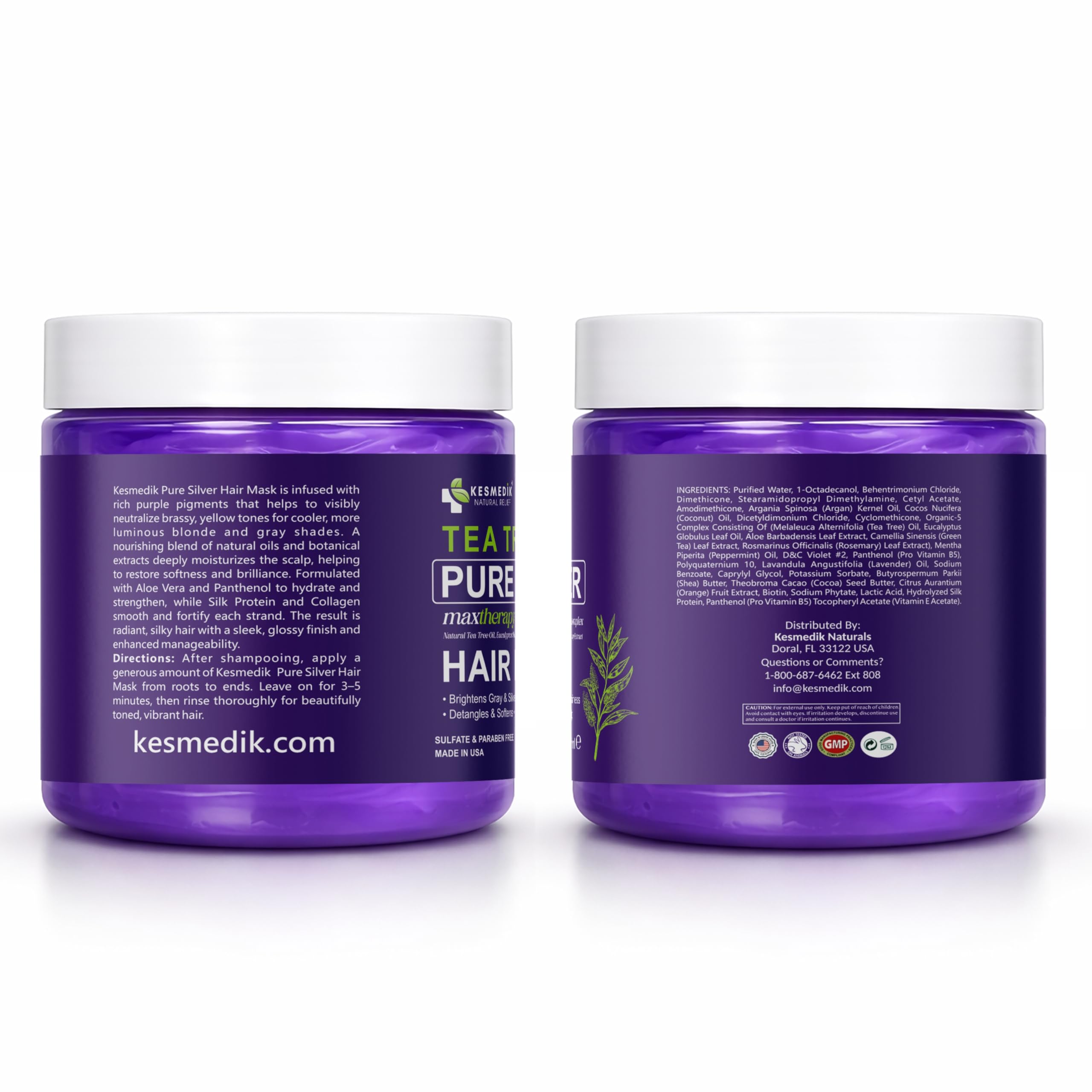 KESMEDIK Tea Tree Purple Hair Mask argan oil ingredients highlight nourishing formula.