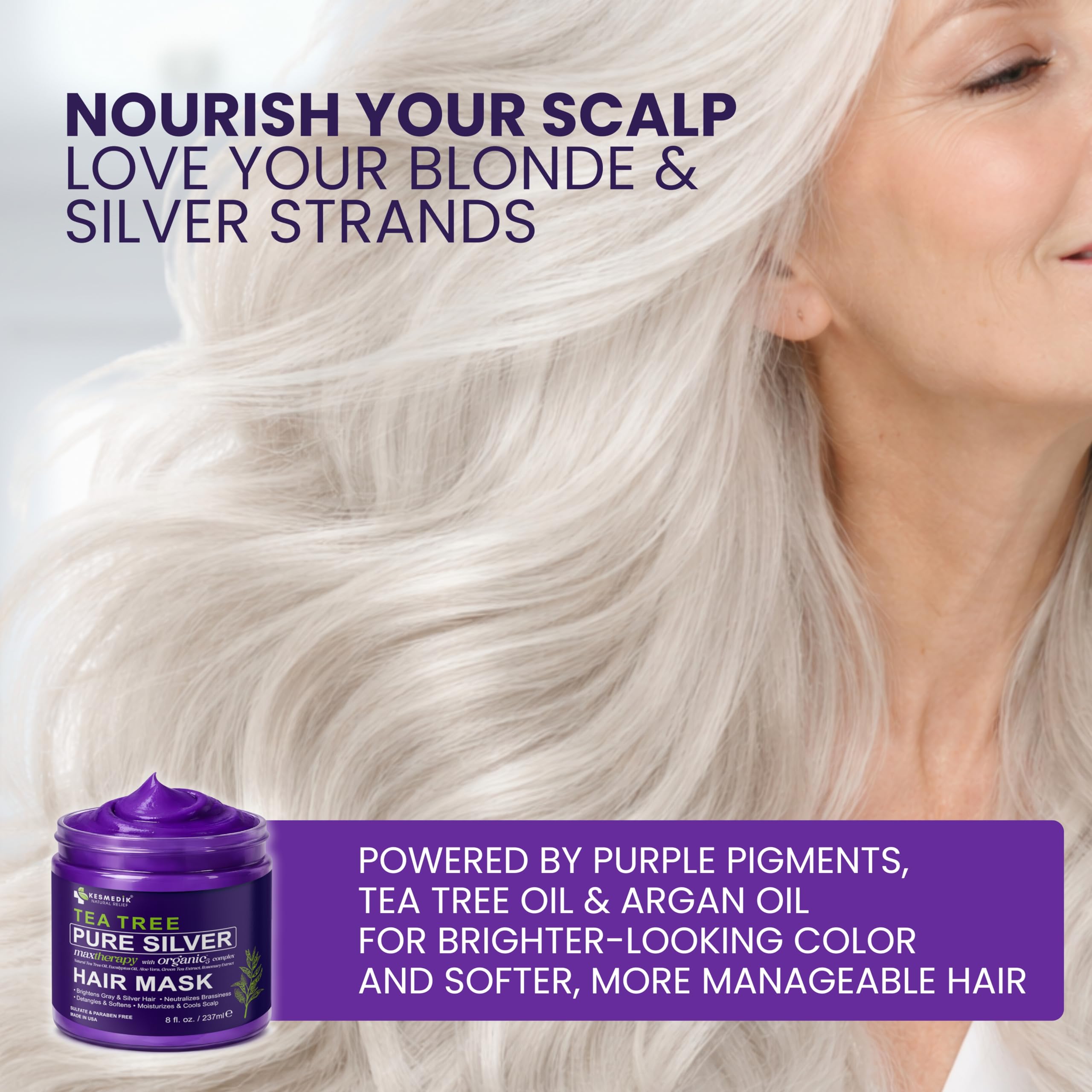 KESMEDIK Tea Tree Purple Hair Mask scalp soothing with Tea Tree Oil.
