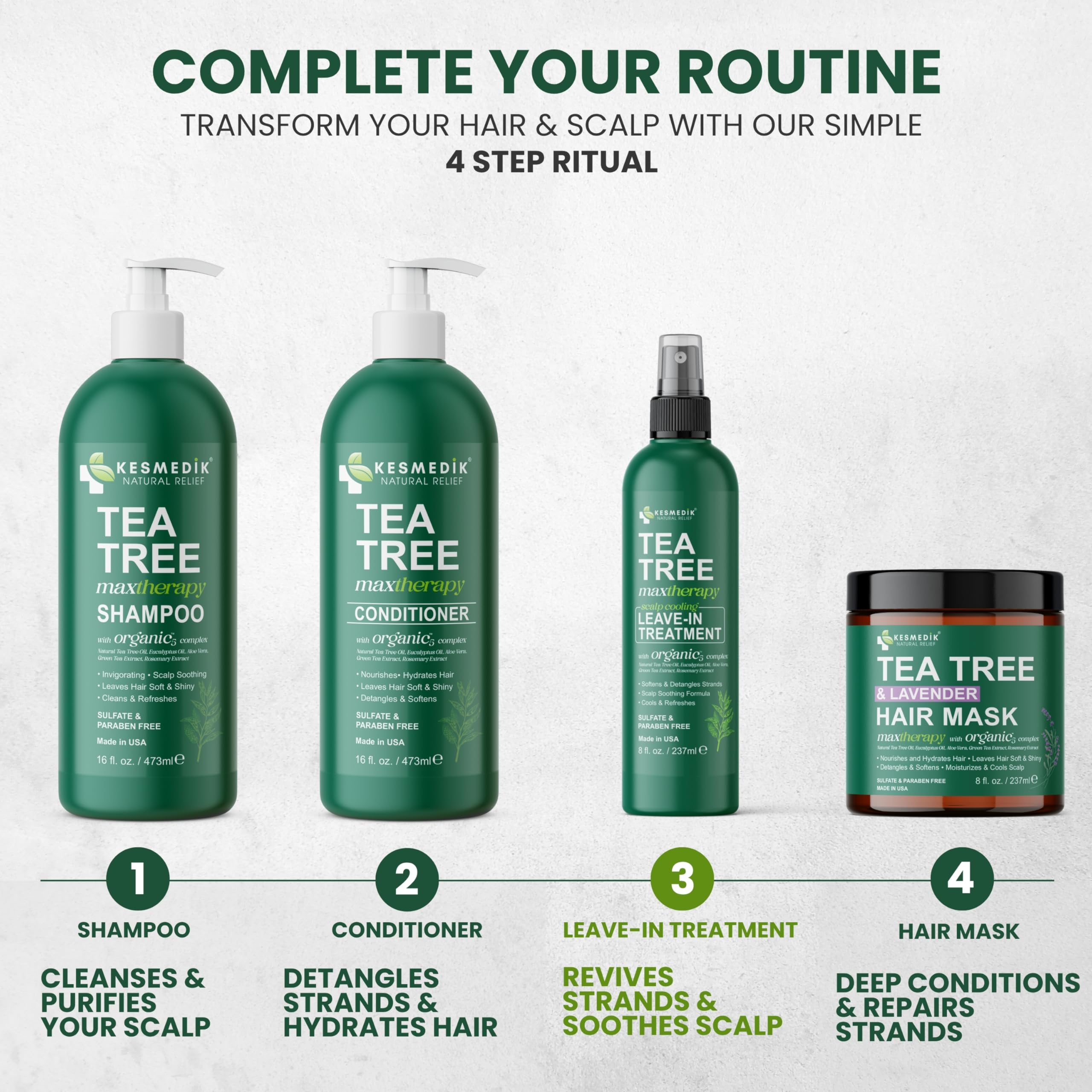 KESMEDIK Tea Tree Rosemary: fórmula con argán para hidratación suave y cabello saludable