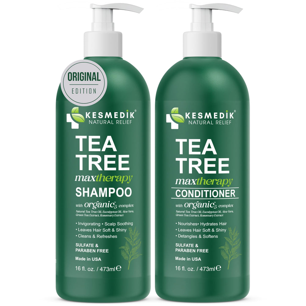 Detail of KESMEDIK Tea Tree Oil Shampoo label and ingredients