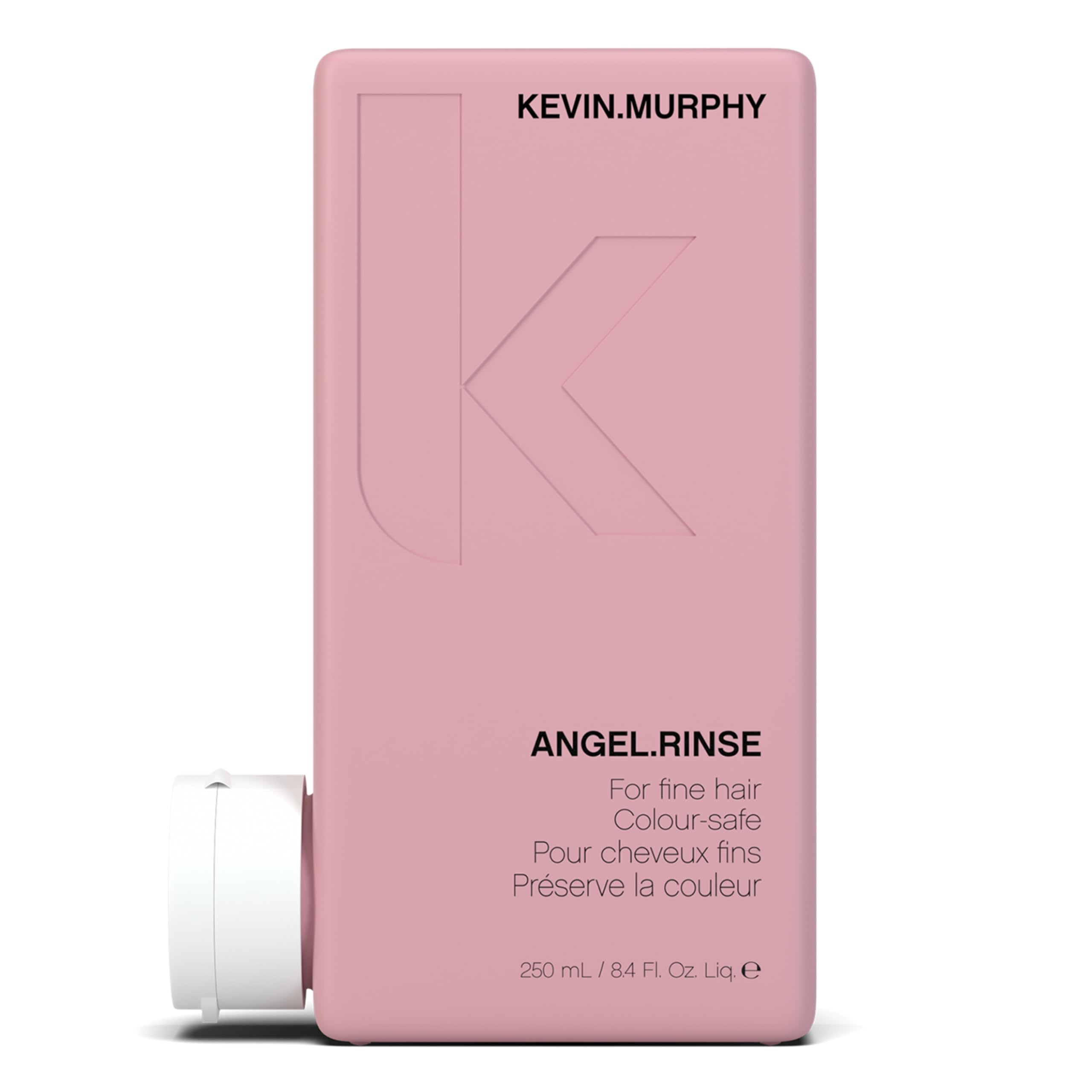 KEVIN.MURPHY ANGEL.RINSE bottle close-up showing colour-safe hydration for fine hair.