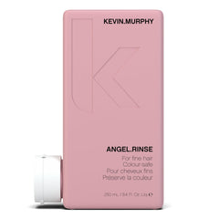 KEVIN.MURPHY ANGEL.RINSE bottle close-up showing colour-safe hydration for fine hair.