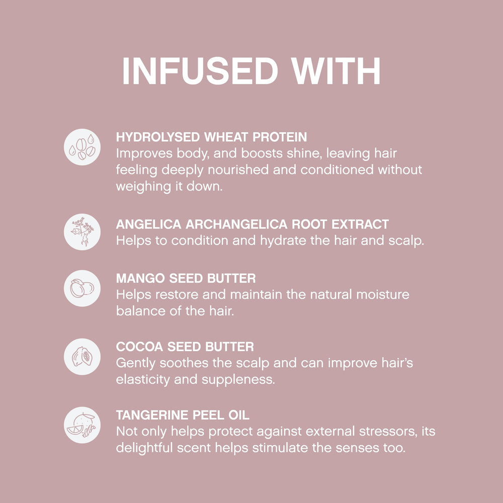 KEVIN.MURPHY ANGEL.RINSE mango and cocoa butter scene highlights nourishing care for hair.