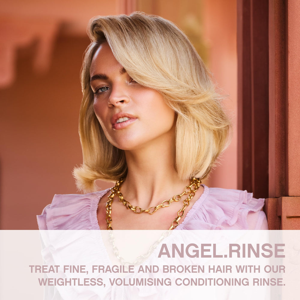 KEVIN.MURPHY ANGEL.RINSE being poured to illustrate lightweight conditioning for coloured hair.