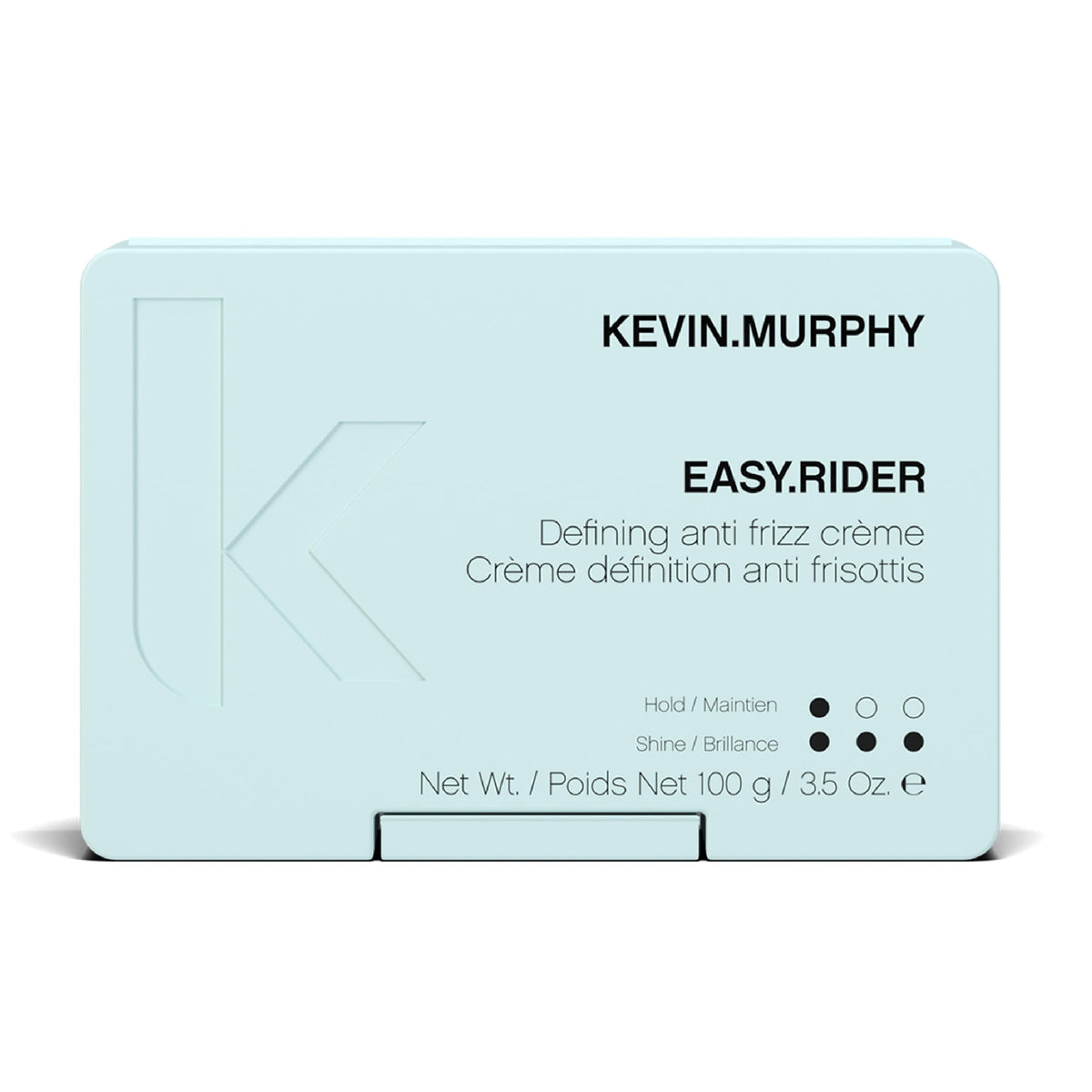 KEVIN.MURPHY EASY.RIDER bottle closeup demonstrates frizz control and a smooth finish.