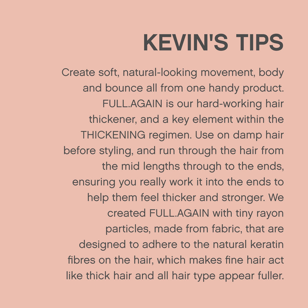 KEVIN.MURPHY FULL.AGAIN brand logo in focus for trusted salon care