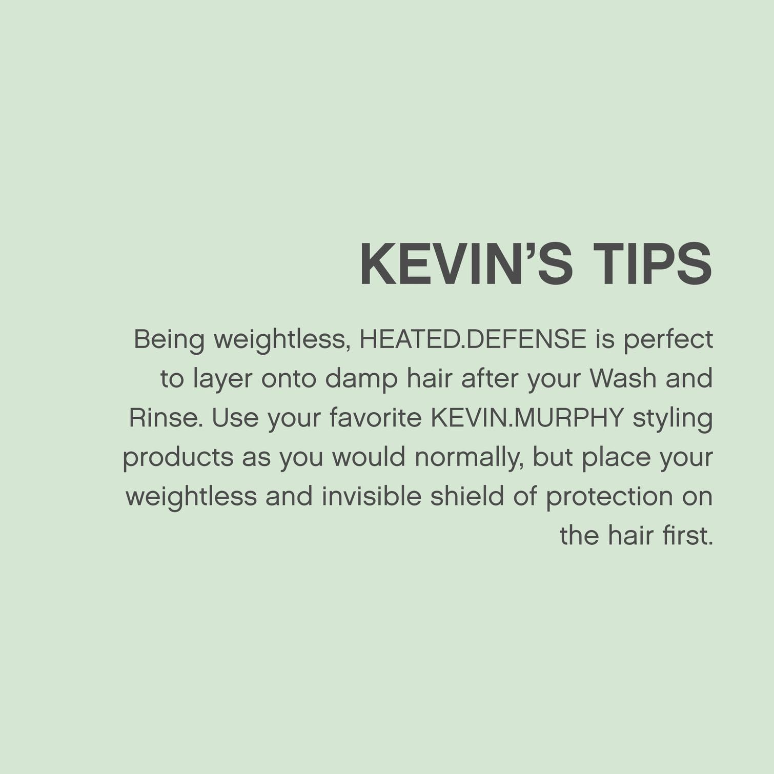 KEVIN.MURPHY HEATED.DEFENSE cruelty-free packaging on display.