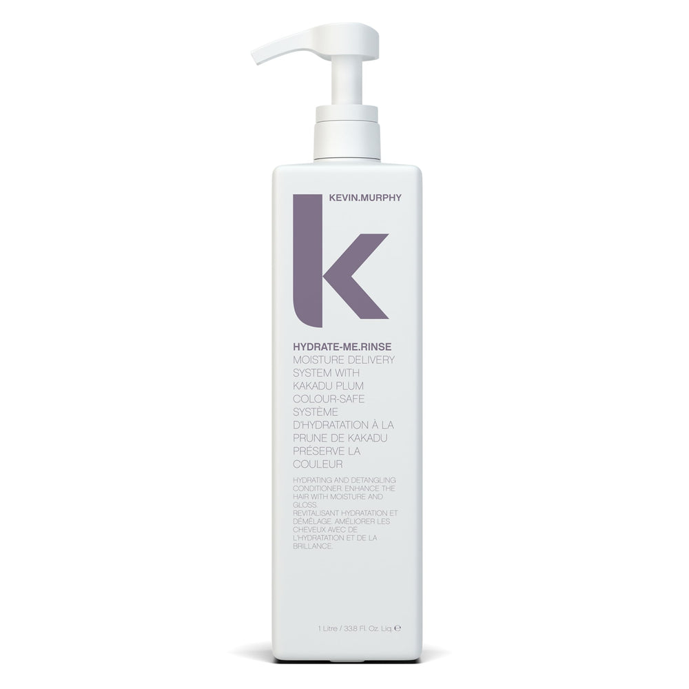 KEVIN.MURPHY Hydrate-Me.Rinse bottle front showing moisturized, healthy-looking hair