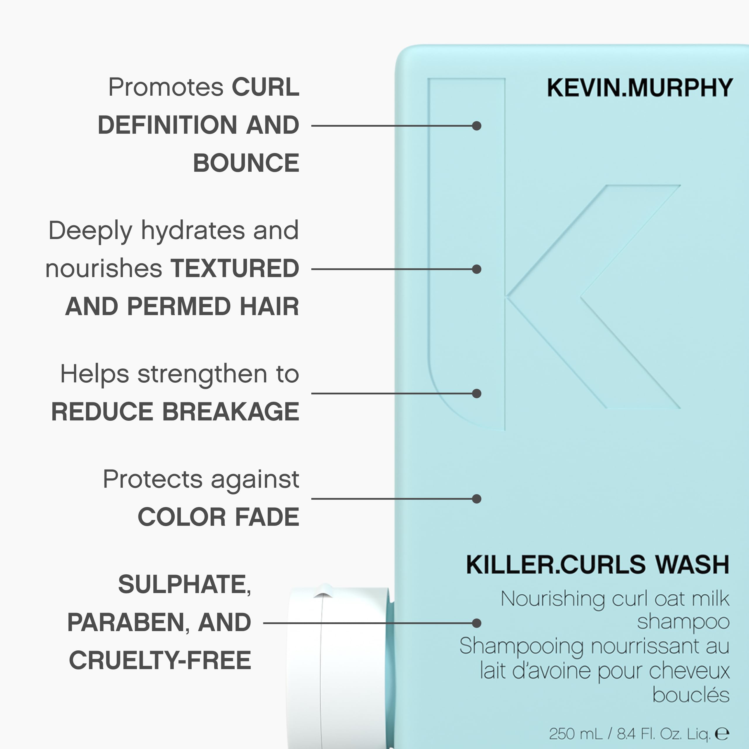 KEVIN.MURPHY KILLER.CURLS WASH oat milk ingredient indicating cuticle nourishment and moisture balance