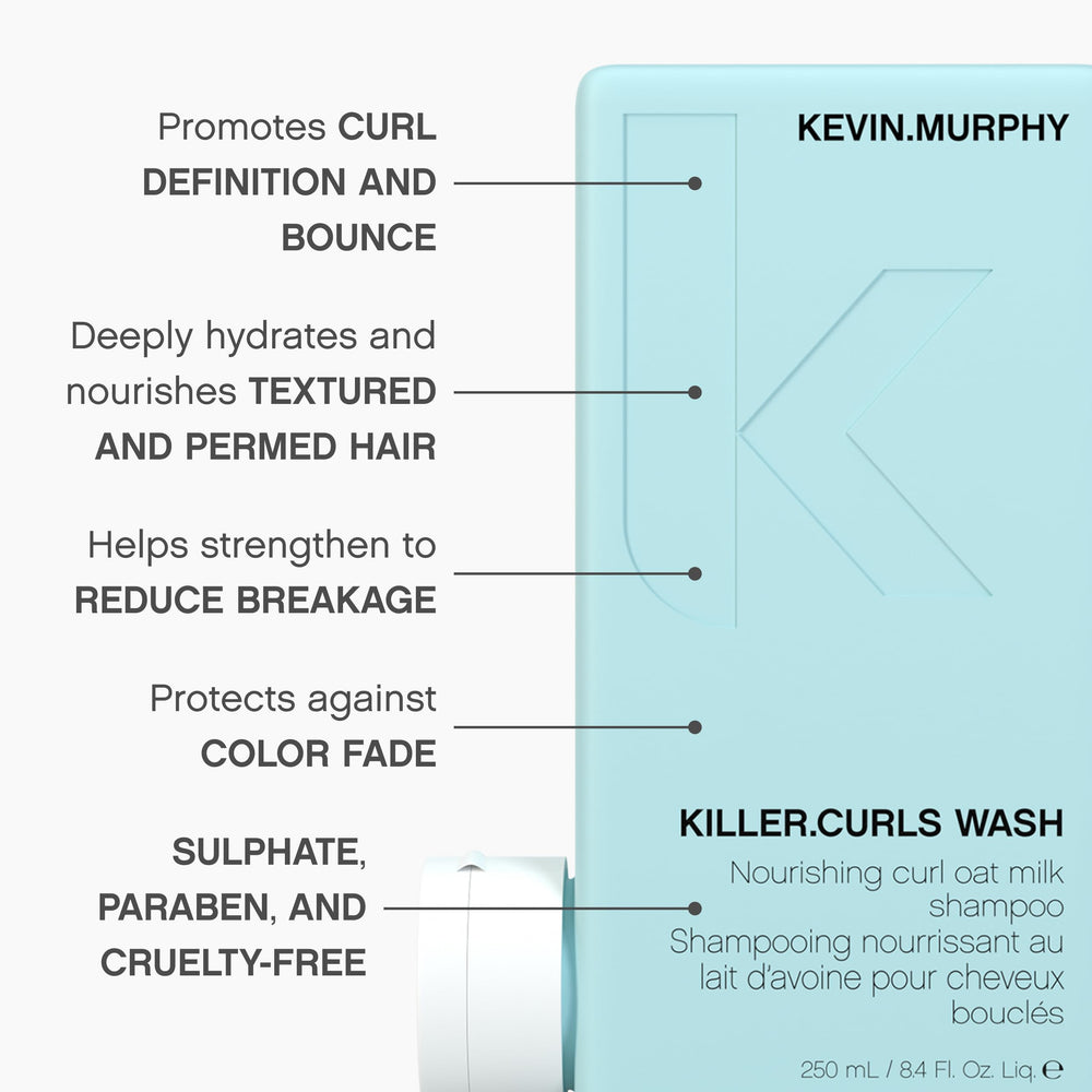 KEVIN.MURPHY KILLER.CURLS WASH oat milk ingredient indicating cuticle nourishment and moisture balance