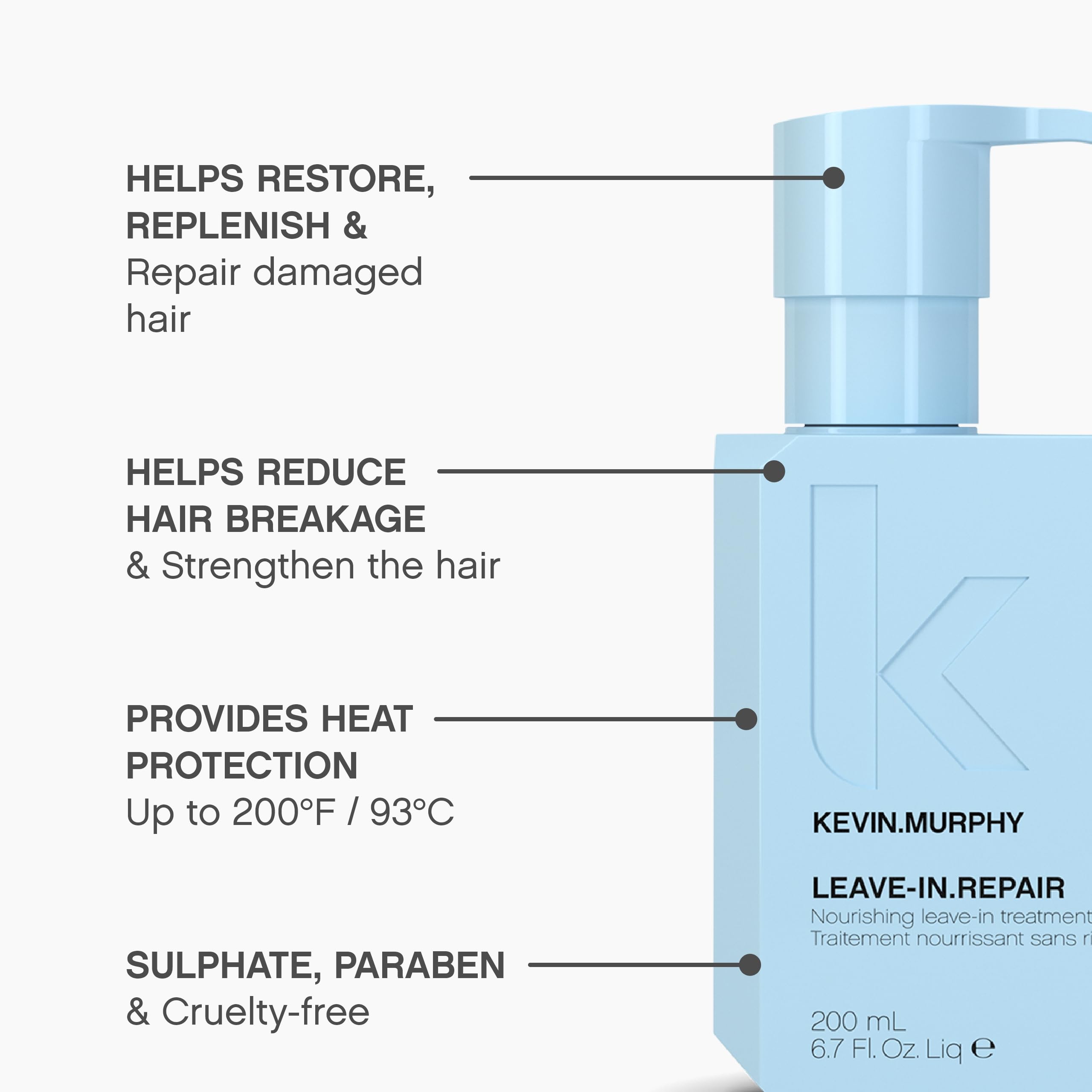 KEVIN.MURPHY Leave-In.Repair delivers a glossy finish and improved manageability after use.