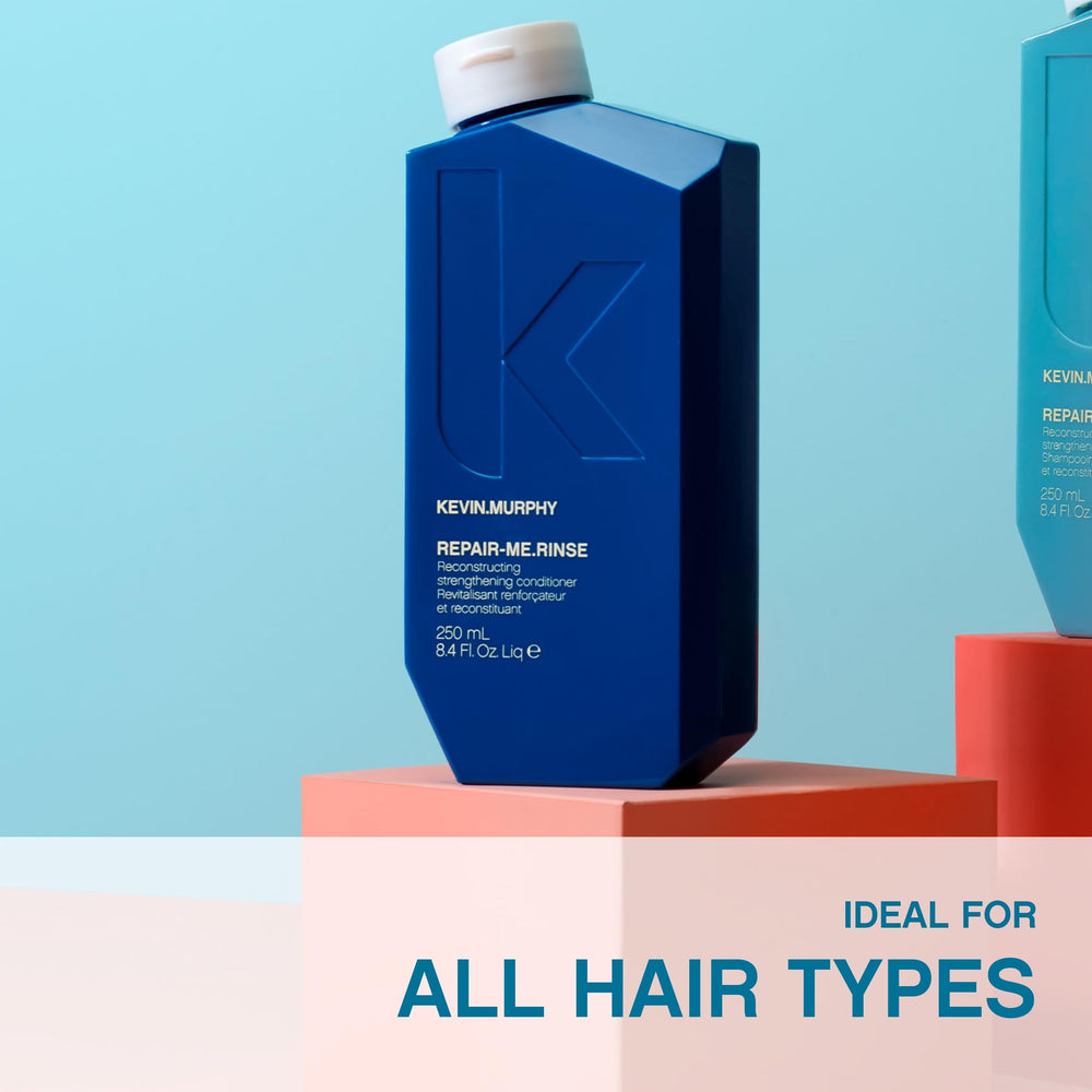 KEVIN.MURPHY REPAIR-ME.RINSE on hair strands, adds moisture and shine