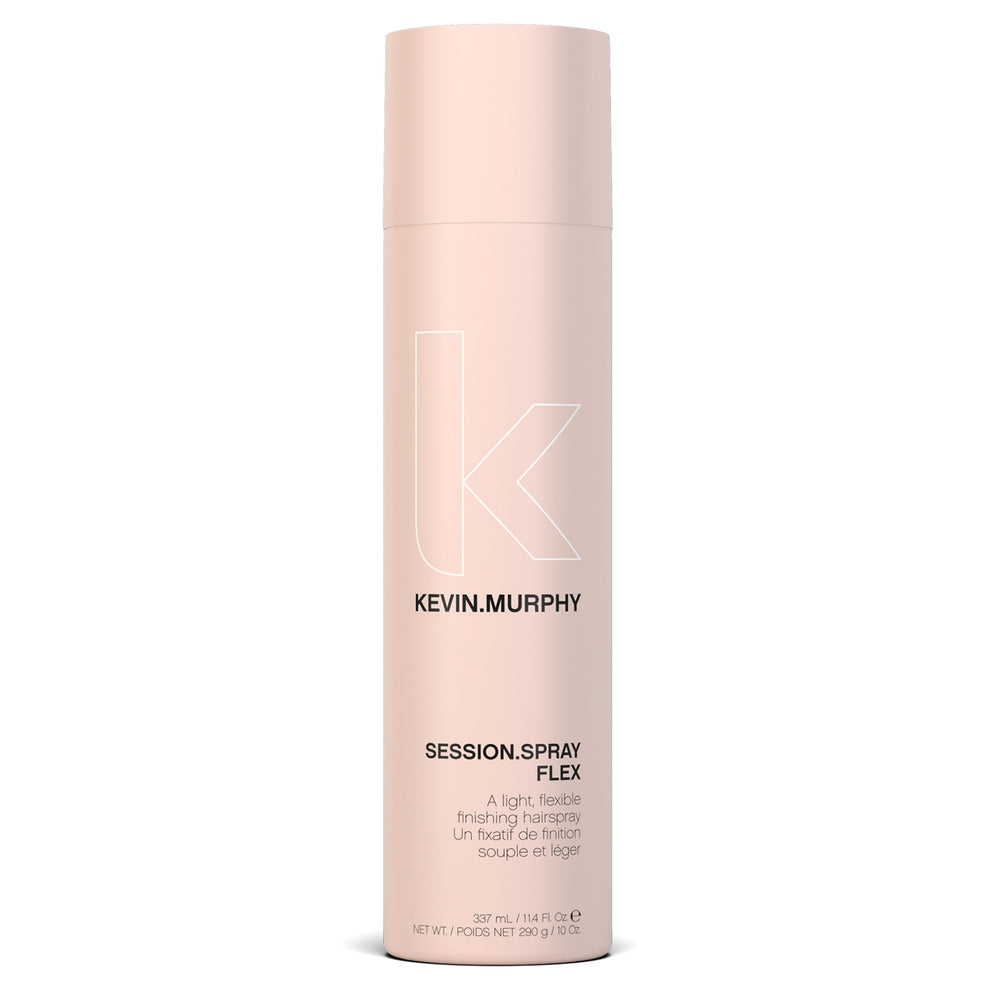 KEVIN.MURPHY SESSION.SPRAY FLEX bottle close-up showing mist and ergonomic design