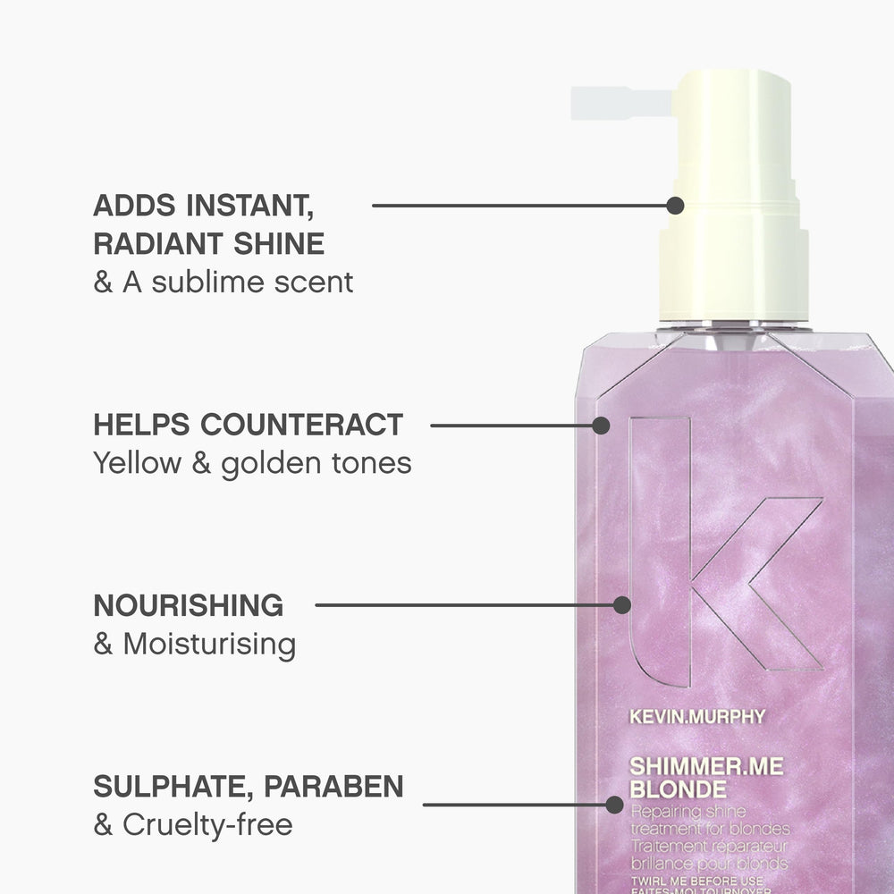 KEVIN.MURPHY Shimmer.Me Blonde counteracts yellow tones for cooler blonde results.