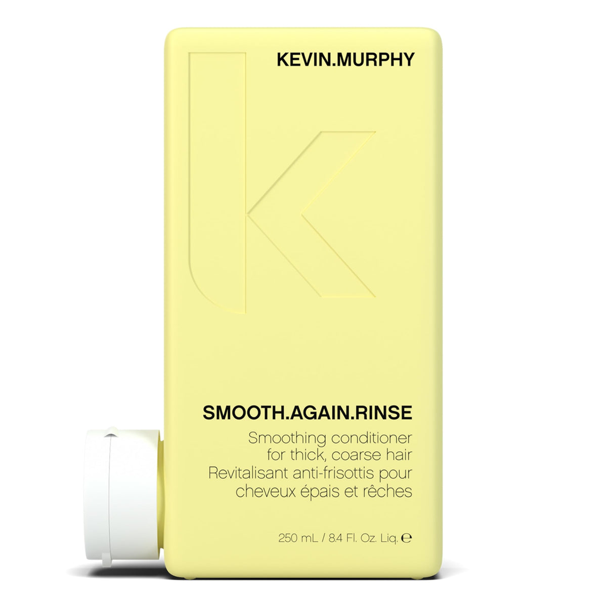 Kevin.Murphy Smooth.Again.Rinse bottle close-up showing smoothing action on thick hair