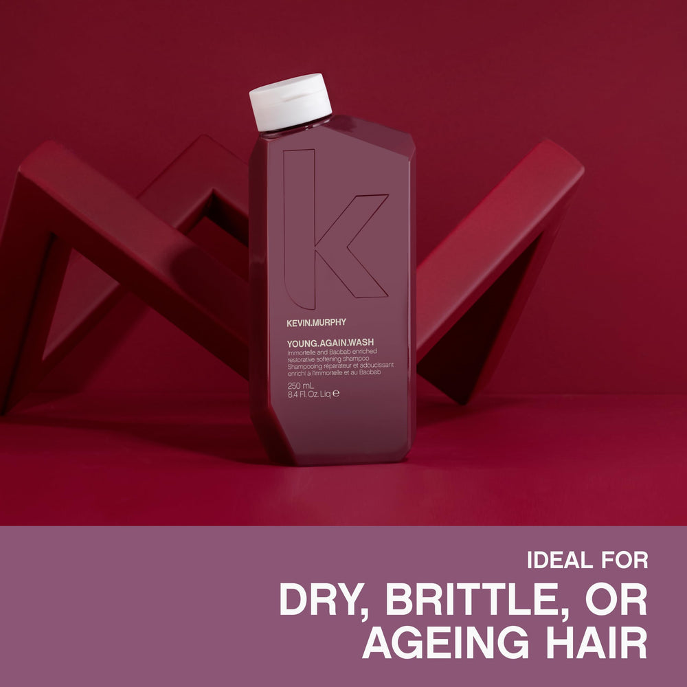 KEVIN.MURPHY Young.Again.Wash bottle in bathroom routine suggesting rejuvenation for dry hair