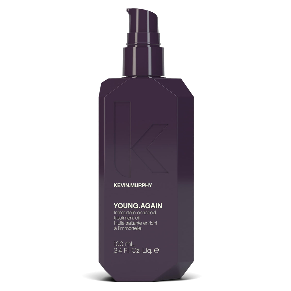 KEVIN.MURPHY Young.Again bottle closeup showing premium conditioning for all hair types.
