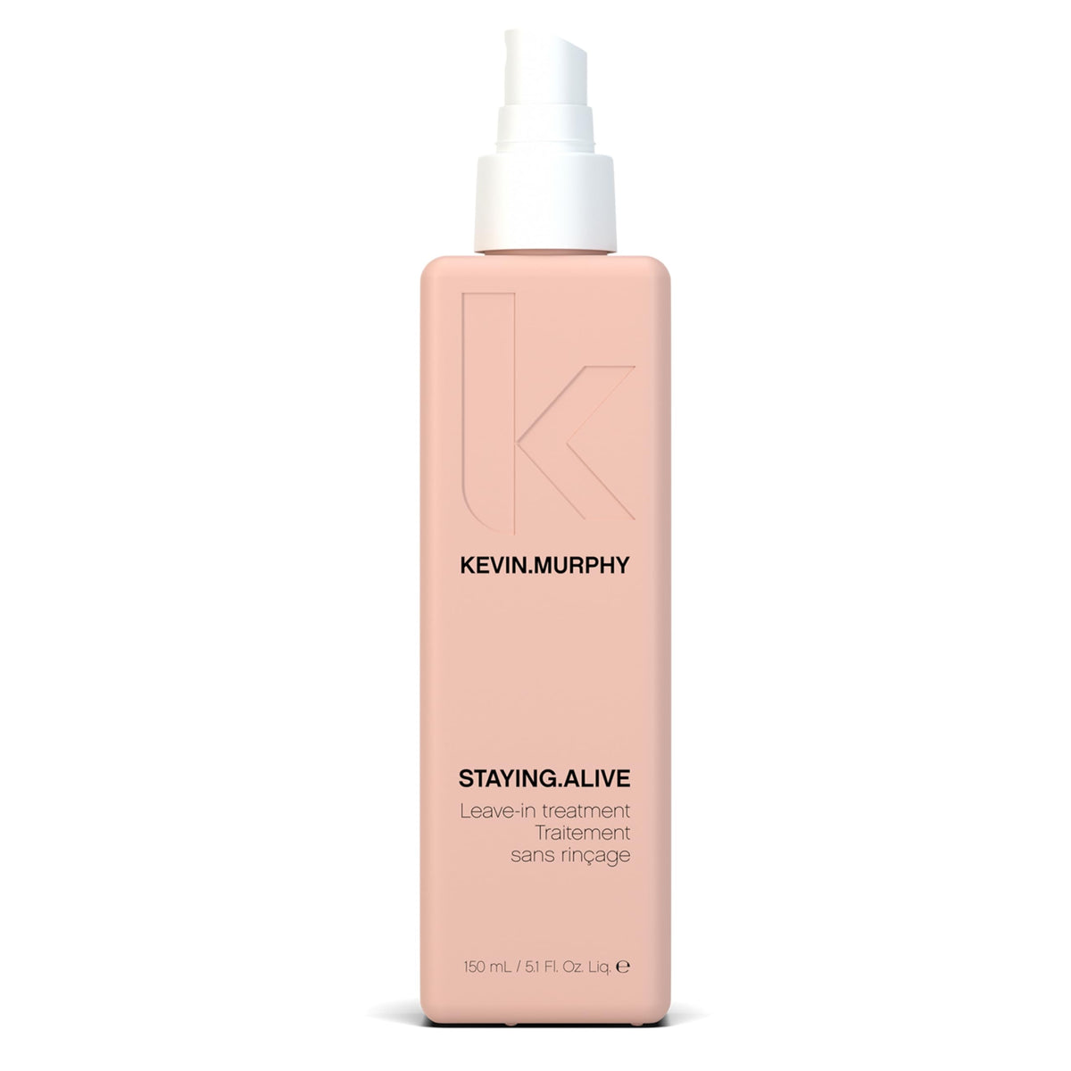 KEVIN.MURPHY STAYING.ALIVE bottle pour shows easy, mess-free application and hydration.