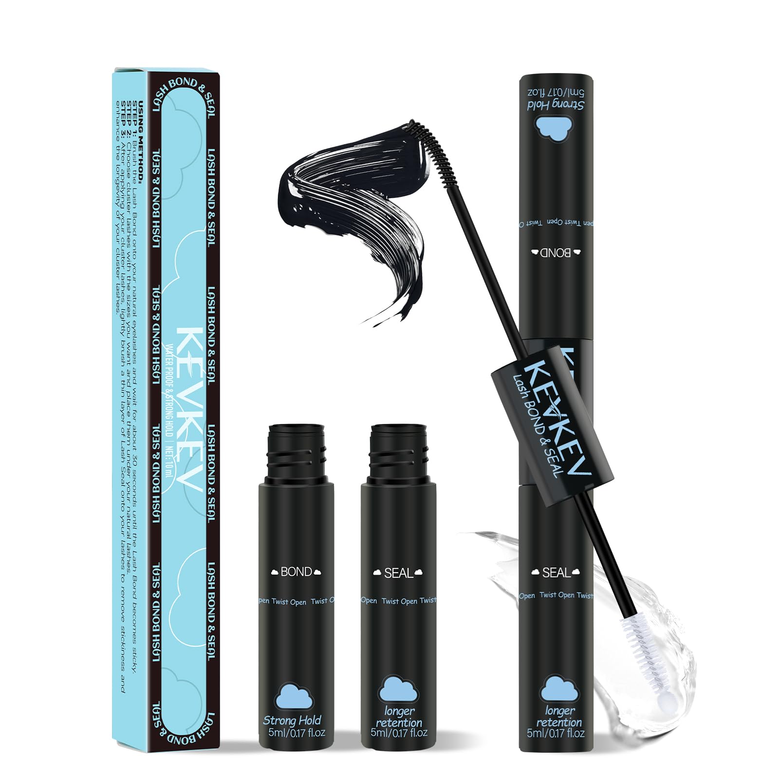 KevKev lash-cluster-glue-bottle delivers all-day hold for clusters.