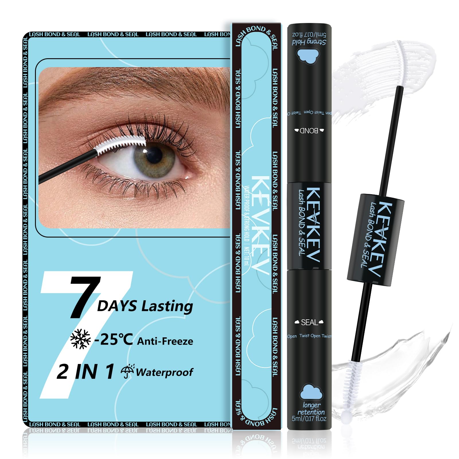 KEVKEV Lash Cluster Glue clear bottle shown for long wear and easy application