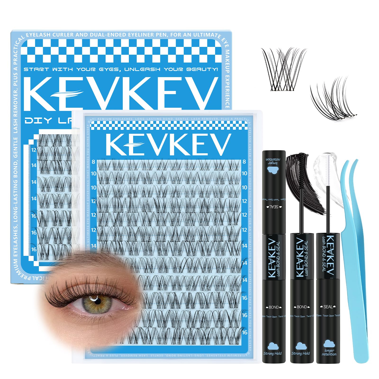 KevKev Wispy Lash Clusters Venus, invisible thin band for natural look and comfortable wear.
