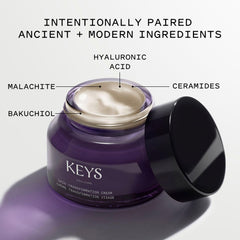 Keys Soulcare daily moisturizer jar highlights ceramides and hyaluronic acid