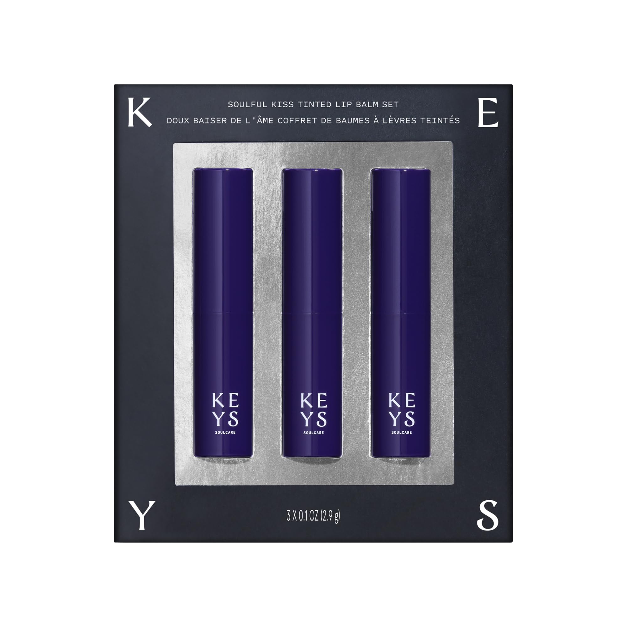 Keys Soulcare Soulful Kiss lip balm trio packaging shown for on-the-go hydration